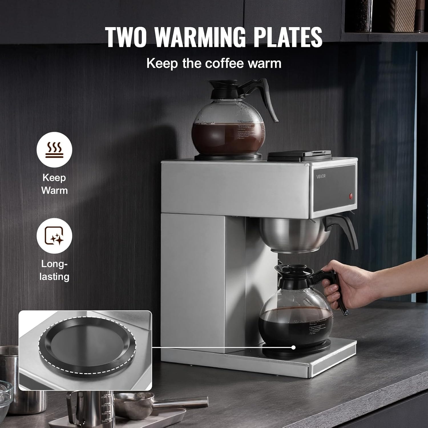 Vevor Commercial Drip Coffee Maker – 12 cups – Silver+Black – Commercial Espresso Machines & Coffee Makers