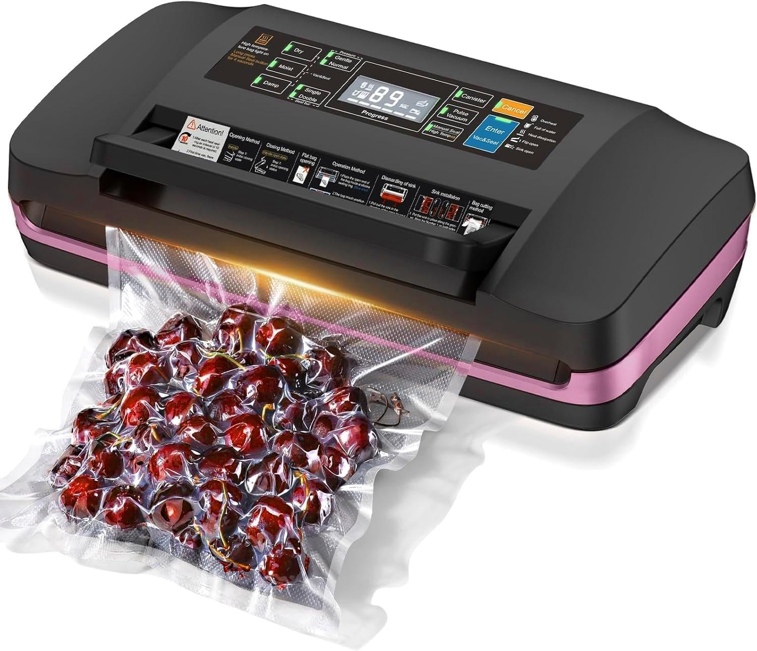Vacuum Sealer Machine Full Automatic Food Sealer 95Kpa – Pink – Vacuum Sealers