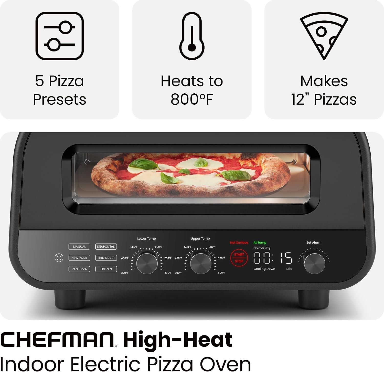Chefman Home Slice Indoor Electric Pizza Oven RJ25-PO12-BLACK – Countertop Pizza Ovens