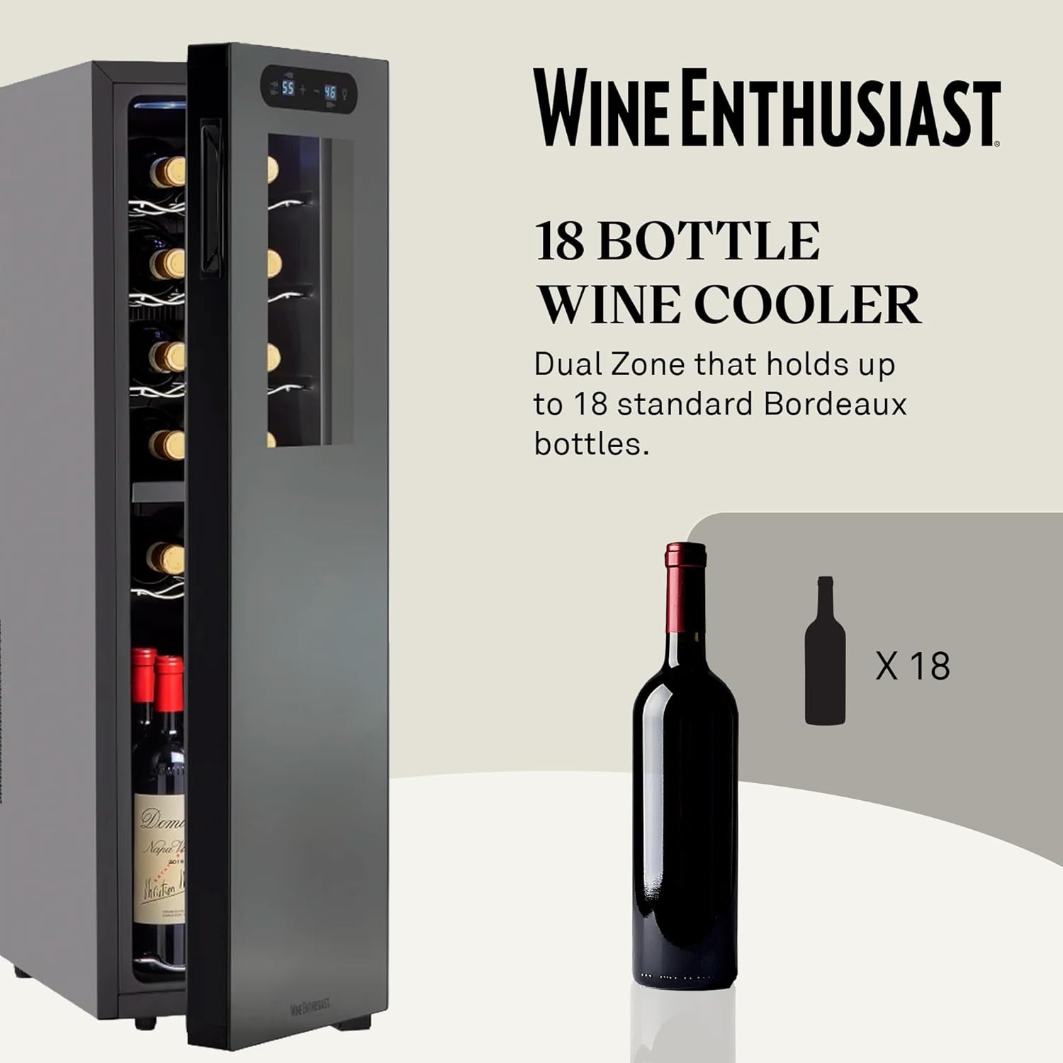 Wine Enthusiast 18-Bottle Slimline Dual Zone Wine Cooler – 1.9 cubic feet – Black – Freestanding Wine Cellars