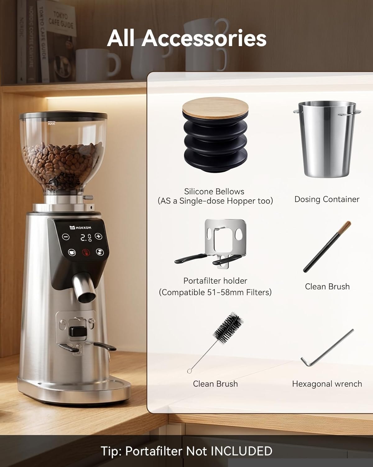 Anqtovp 64mm Stainless Steel Electric Coffee Grinder – Silver – Electric Burr Grinders