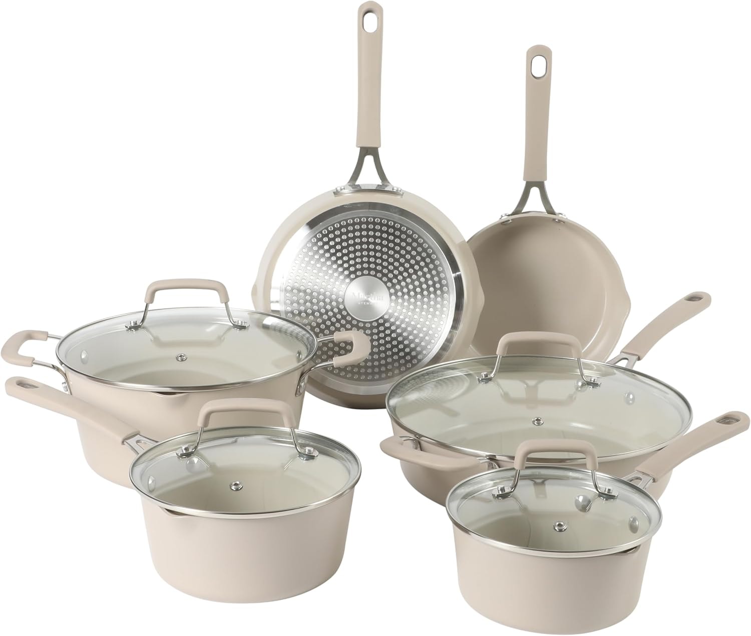 10 Piece Nonstick Aluminum Cookware Set – Taupe – Skillets