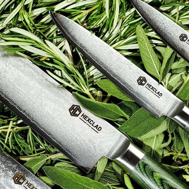 HexClad Essential Damascus Steel Knife Set – Green – Knife Sets