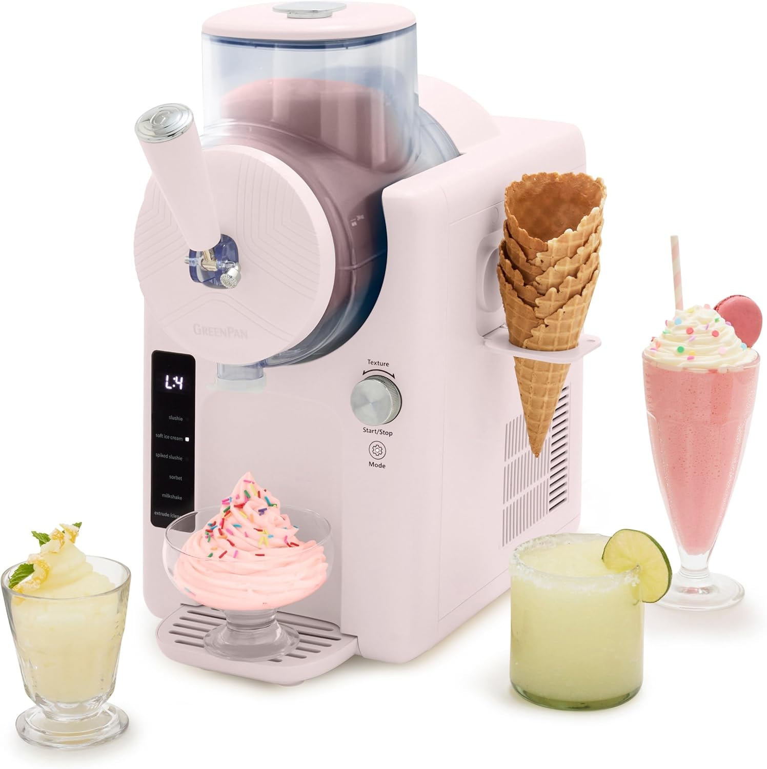 Greenpan Ice Cream Maker Soft Serve No Pre Freezing Pink – 4 pints – Strawberry Pink – Ice Cream Machines