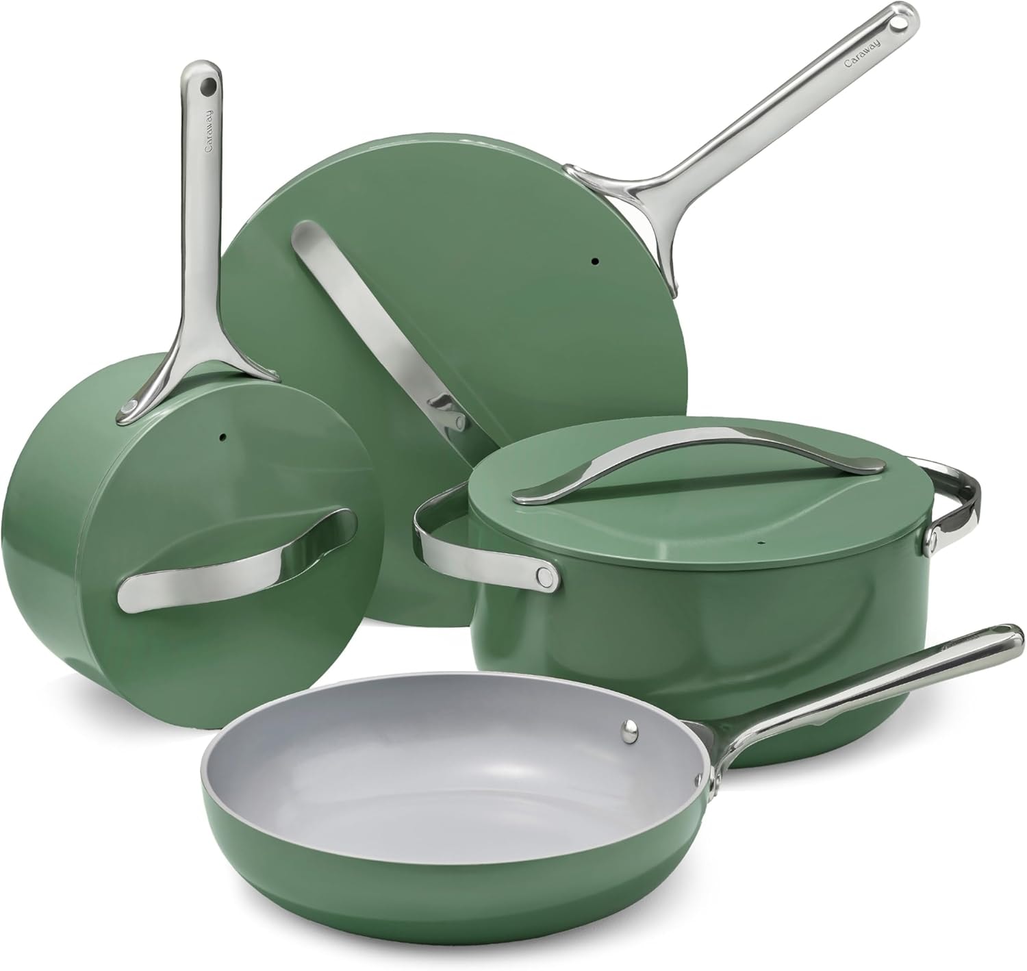 Caraway Home Non Stick Cookware Sage Set of 12 | The Container Store – 6.5 qt (Dutch Oven) – Cream, Black, Gray, Marigold, Navy – Cookware Sets