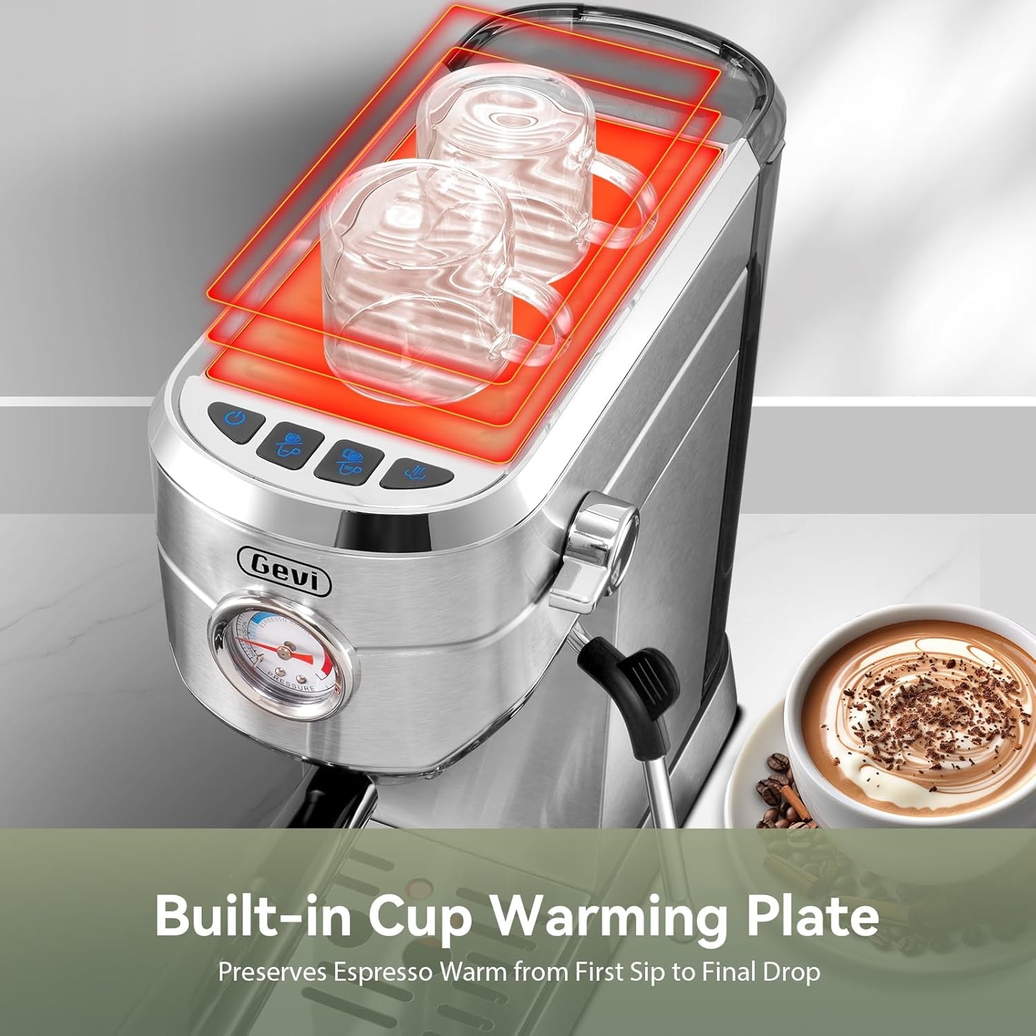 GEVI Espresso Machine – 1 liters – Sterling Silver – Commercial Espresso Machines & Coffee Makers