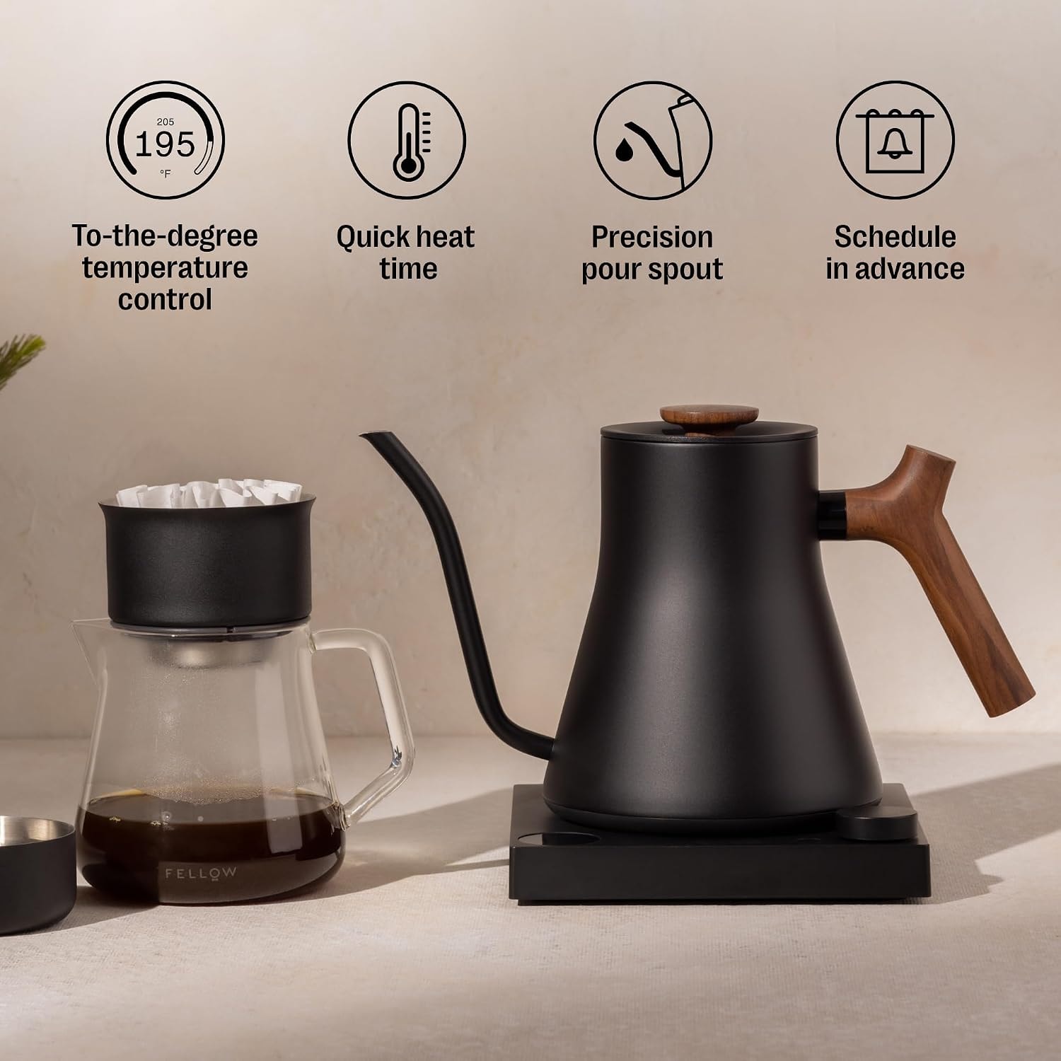 Fellow Products Stagg EKG Pro Electric Pouring Kettle in Black & Walnu – 0.9 liters – Matte Black with Walnut Handle + Lid Pull – Electric Kettles