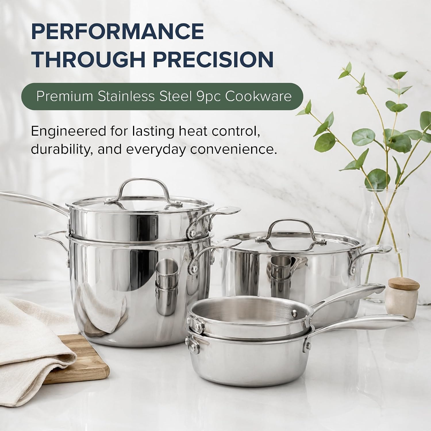 NuWave Pro-Smart 9-Piece Stainless Steel Cookware Set – Cookware Sets