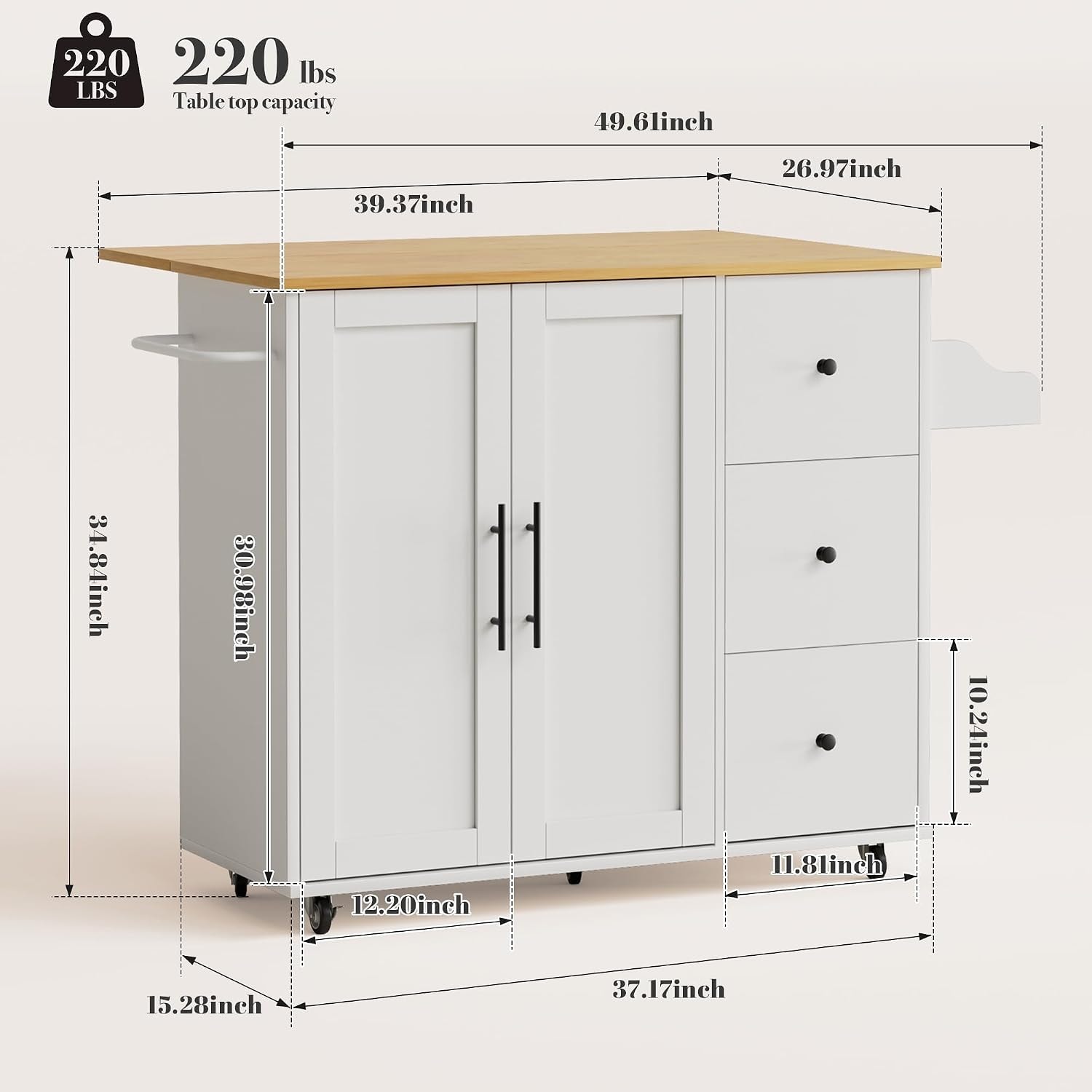 Highland Dunes Kitchen Island on Wheels – 39.37 x 26.97 x 34.84 inches – White – Mobile Storage Islands