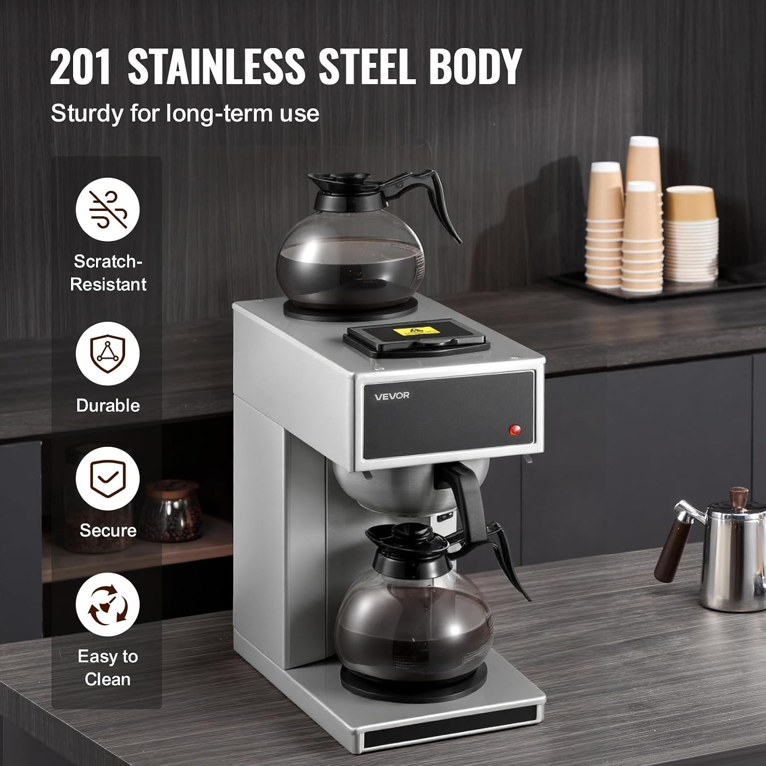 Vevor Commercial Drip Coffee Maker – 12 cups – Silver+Black – Commercial Espresso Machines & Coffee Makers