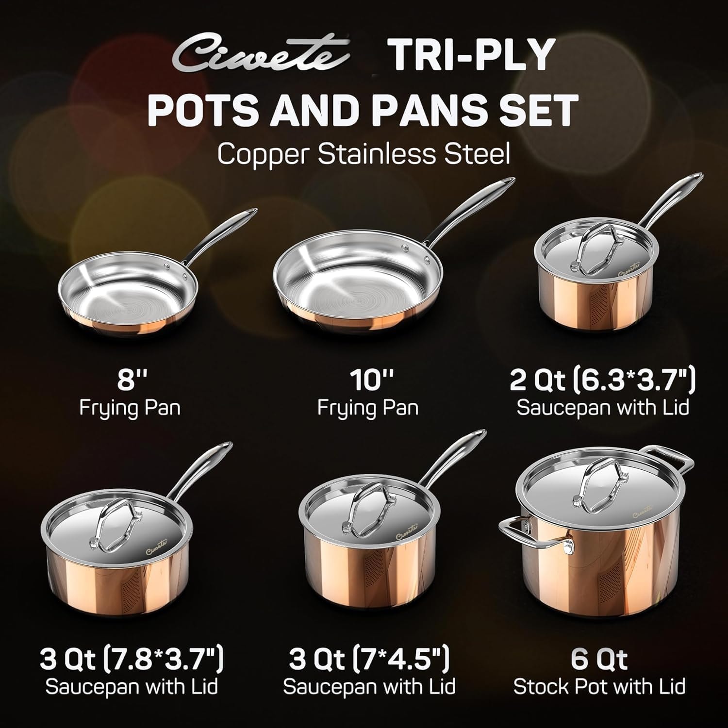 Revere Gourmet 6-Piece Tri-Ply Copper Cookware Set with Stainless Stee – Cookware Sets