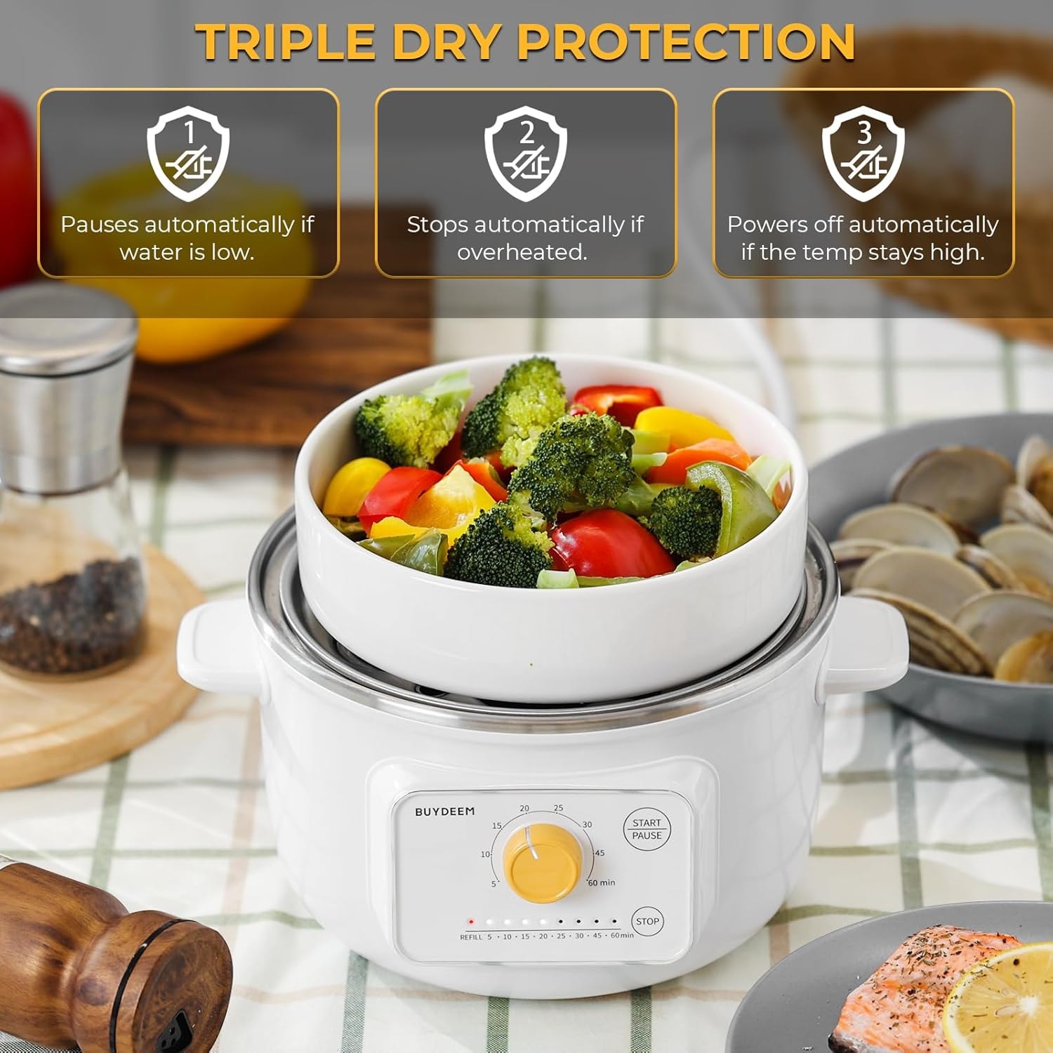 G32 Electric Food Steamer 1.6qt, Stainless Steel Steamer For Vegetable – 1.6 quarts – Arctic White – Steamers