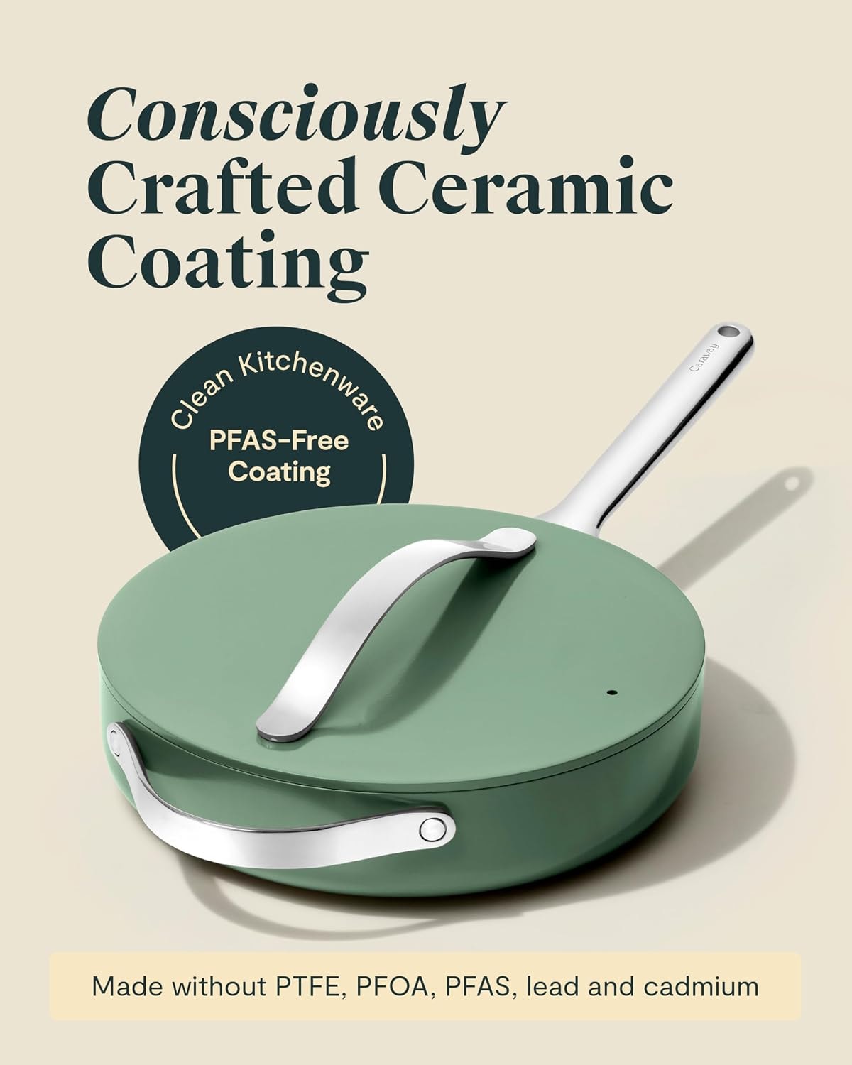 Caraway Nonstick Ceramic Saute Pan – 4.5 quarts – Cream – Sauté Pans