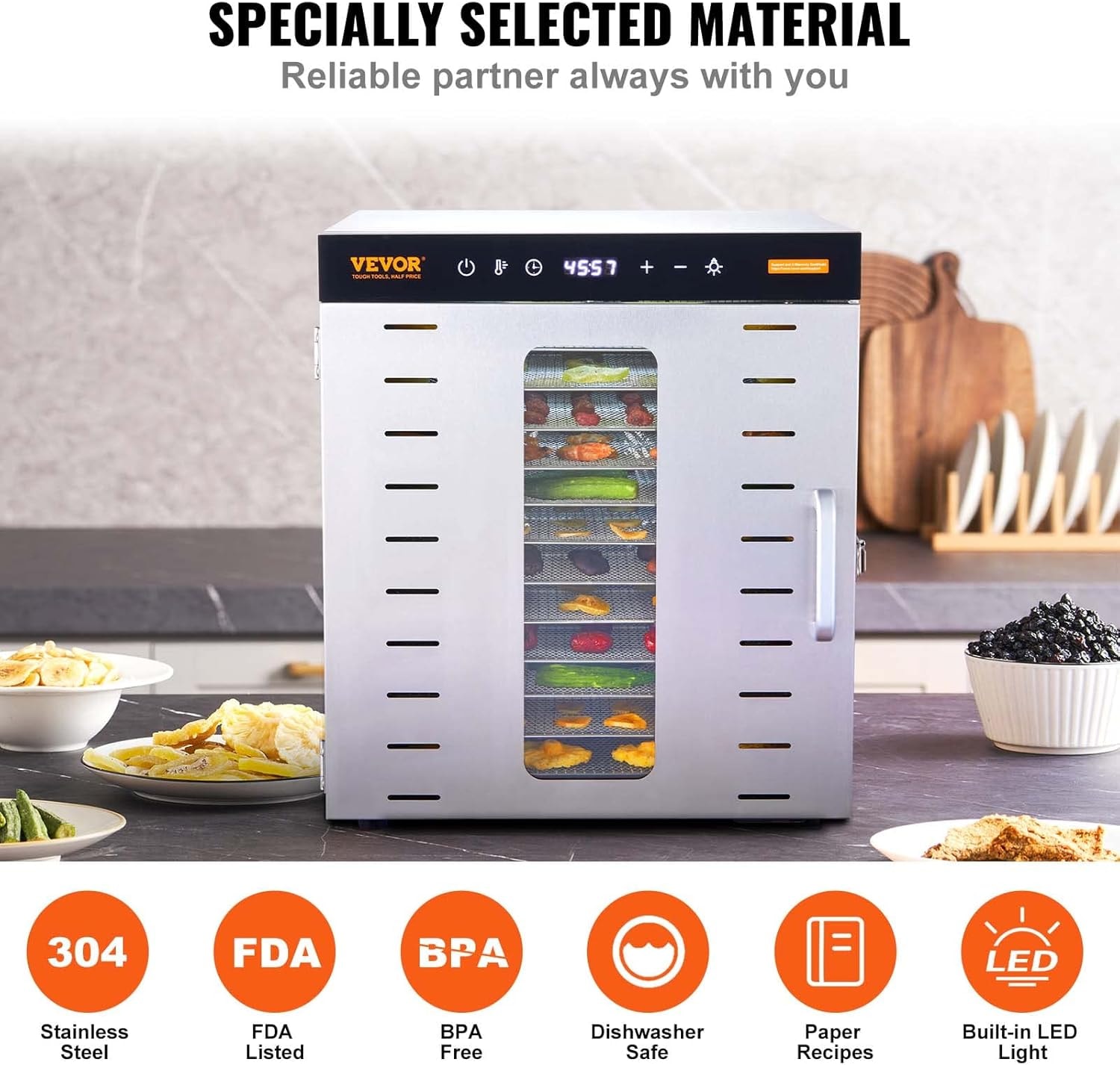 10-tray Food Dehydrator, 1000w with Digital Timer & Temp Control, Stai – Sliver – Dehydrators