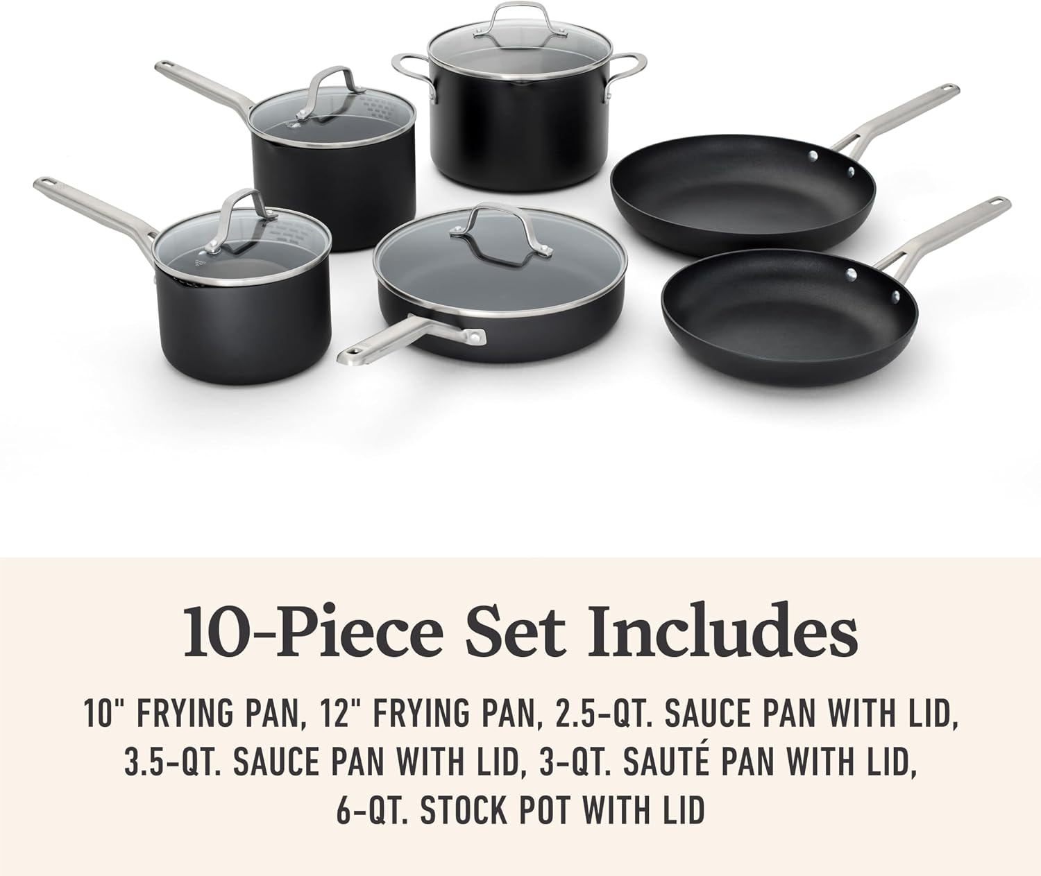Calphalon Hard-Anodized Nonstick 10-Piece Cookware Set – Black – Cookware Sets