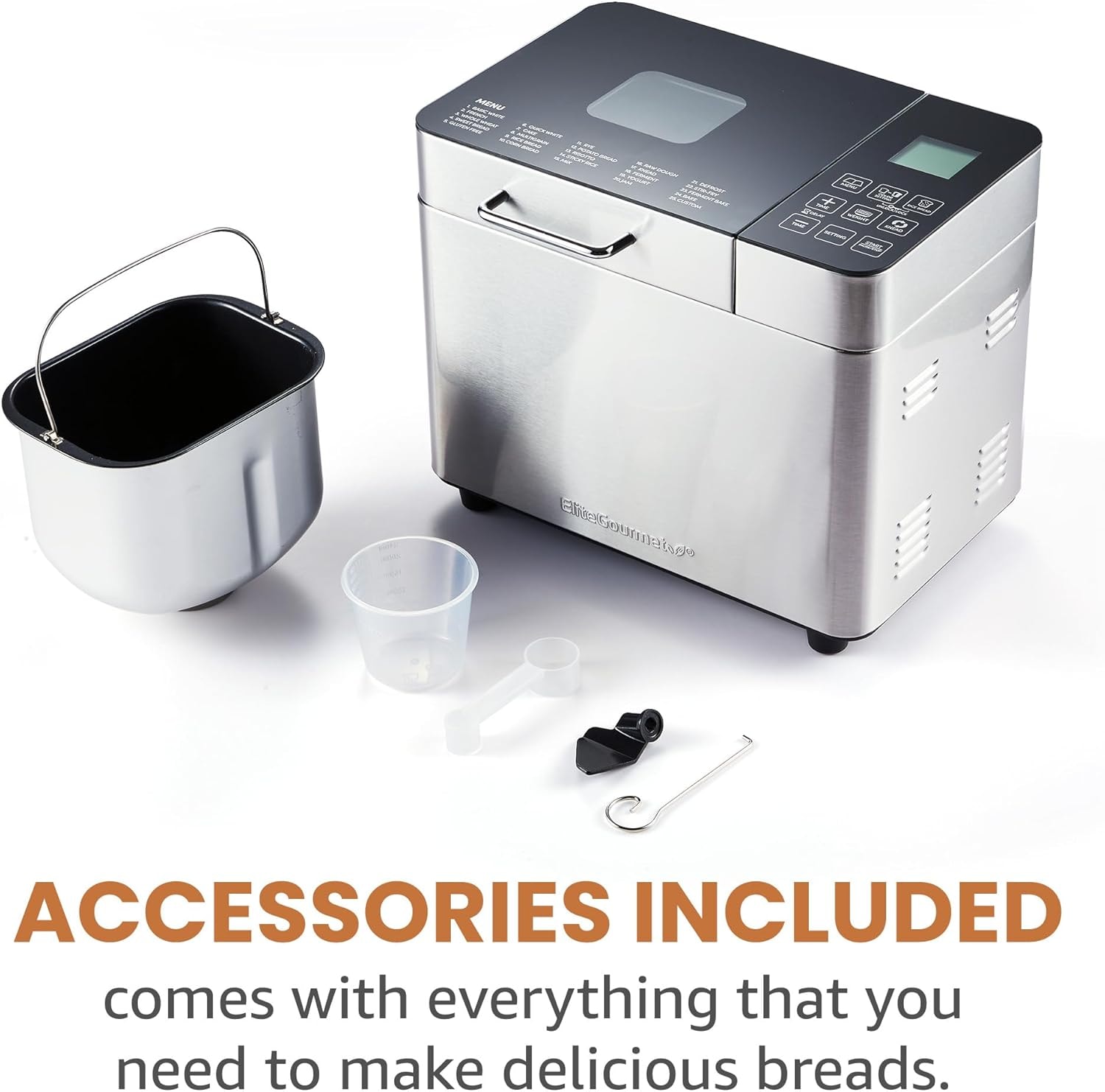 Elite Gourmet Programmable 2-Lb Bread Maker – Stainless Steel – Bread Machines