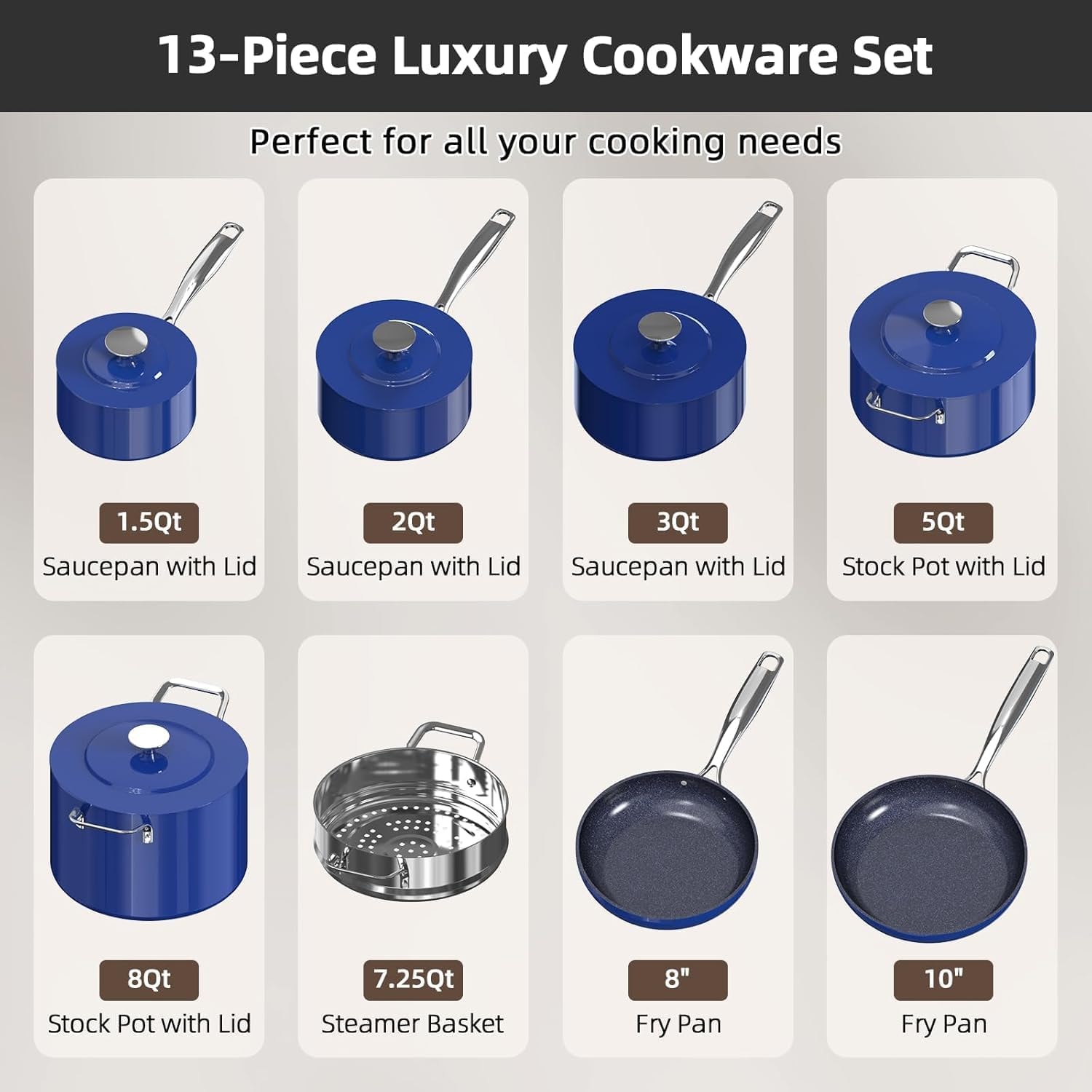 Nuwave Lux Pots and Pans Set – Multiple – Blueberry – Cookware Sets