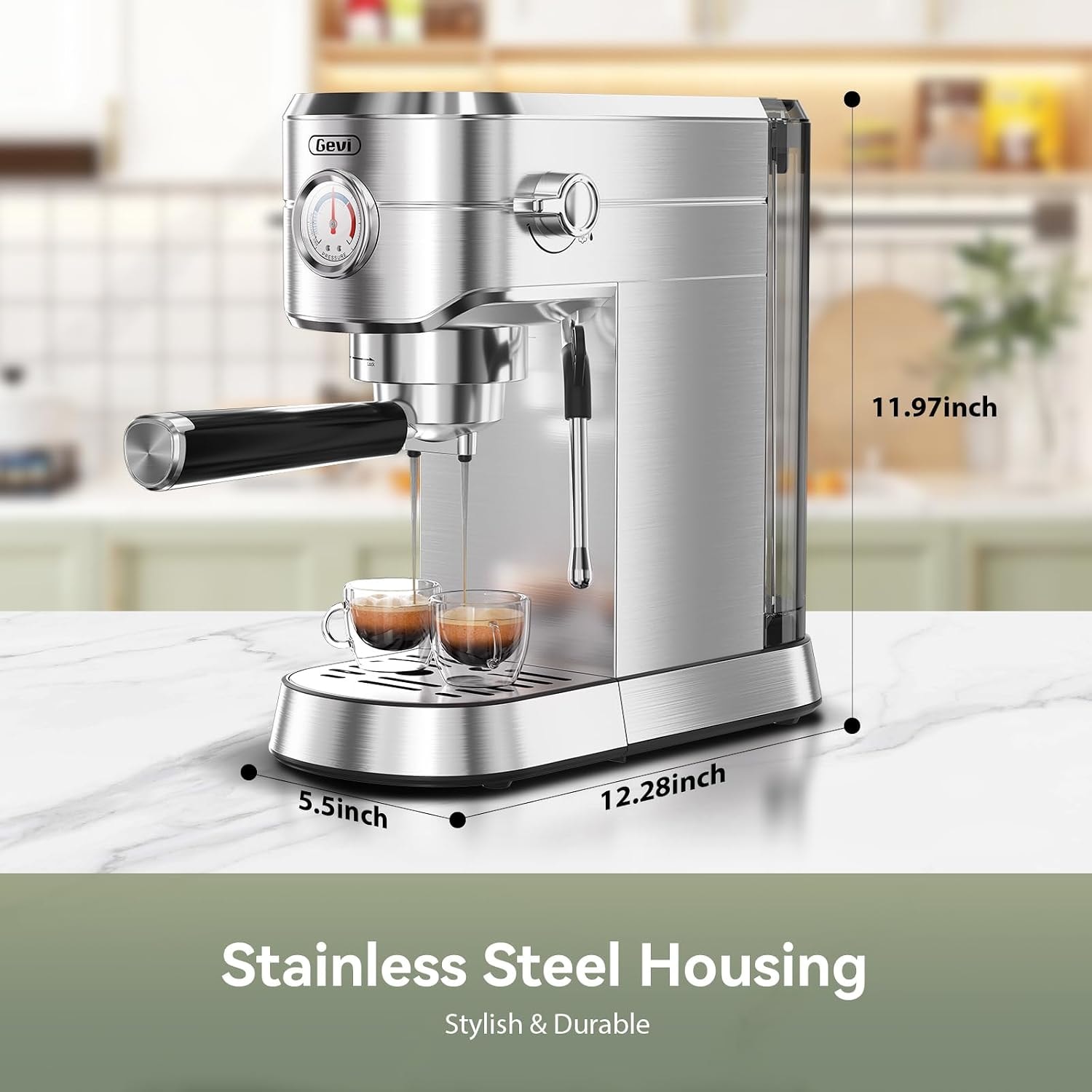 GEVI Espresso Machine – 1 liters – Sterling Silver – Commercial Espresso Machines & Coffee Makers