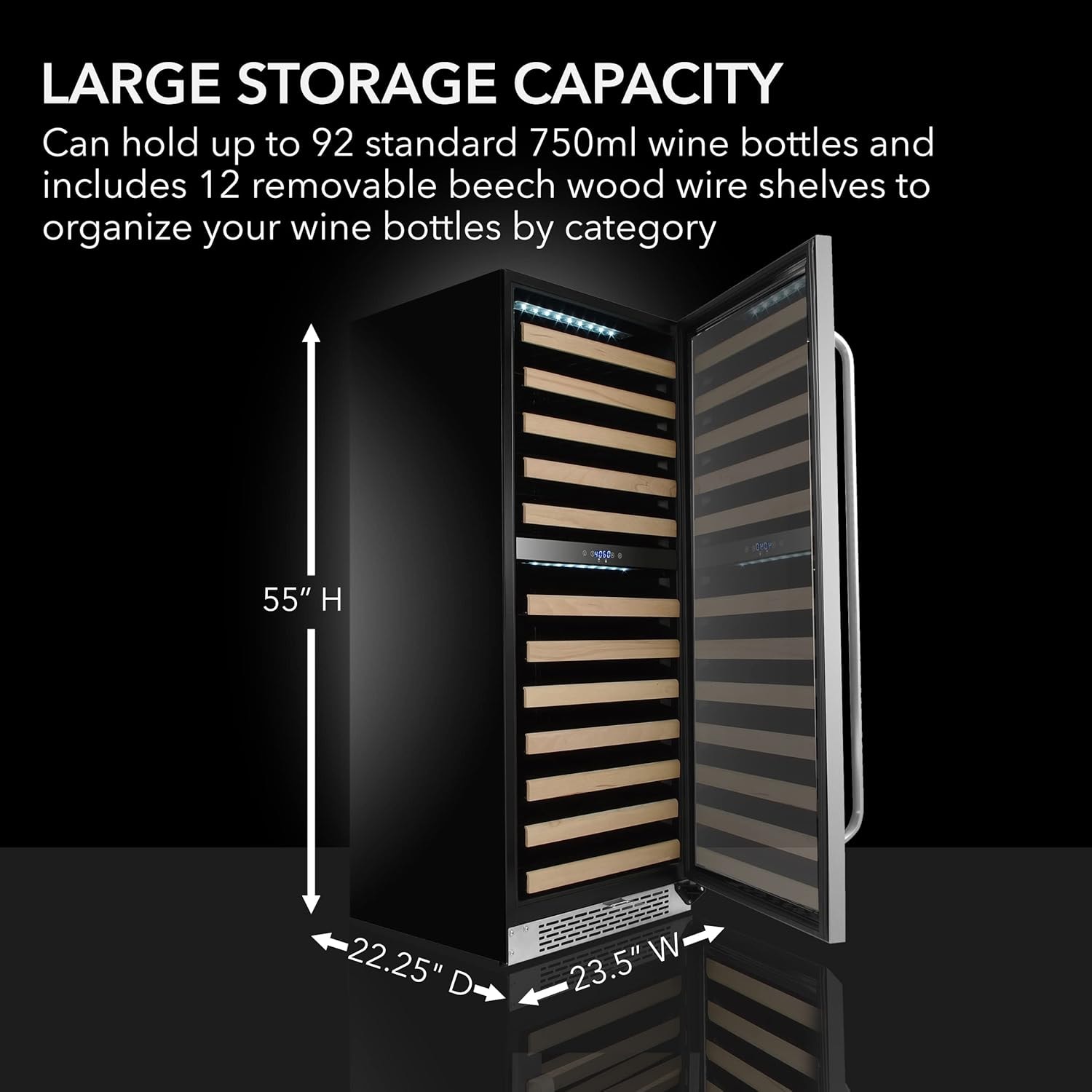 Whynter 92 Bottle Built-in Stainless Steel Dual Zone Compressor Wine R – 16.8 cubic feet – Premium Stainless Steel – Freestanding Wine Cellars