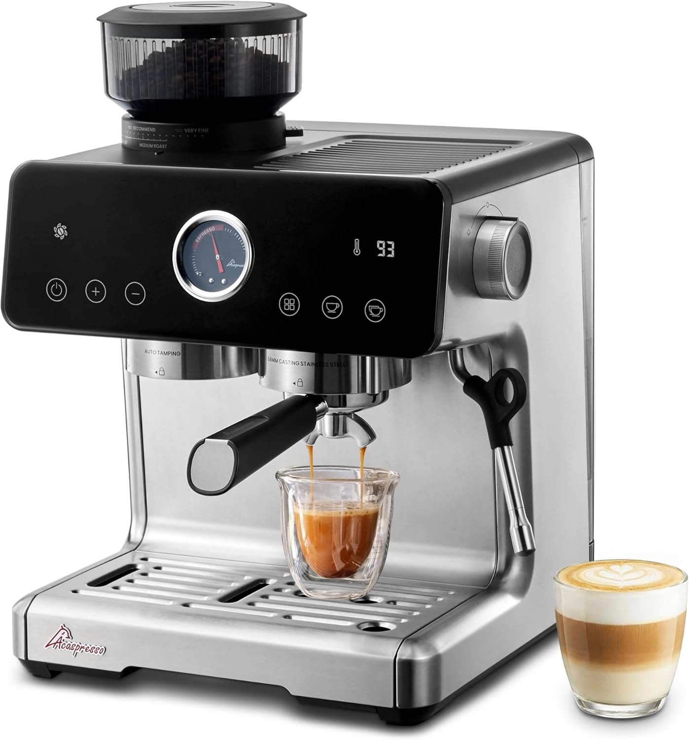 Acaspresso Espresso Machine with Grinder – Stainless Steel – Semi-Automatic Espresso Machines