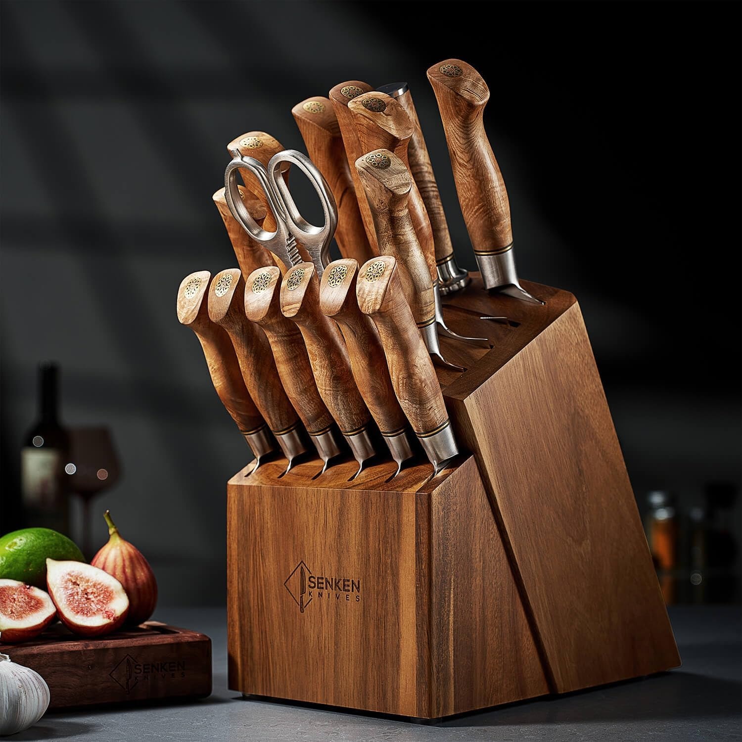 Dynasty 16-Piece Japanese VG10 Damascus Knife Block Set – Light Brown – Knife Block Sets
