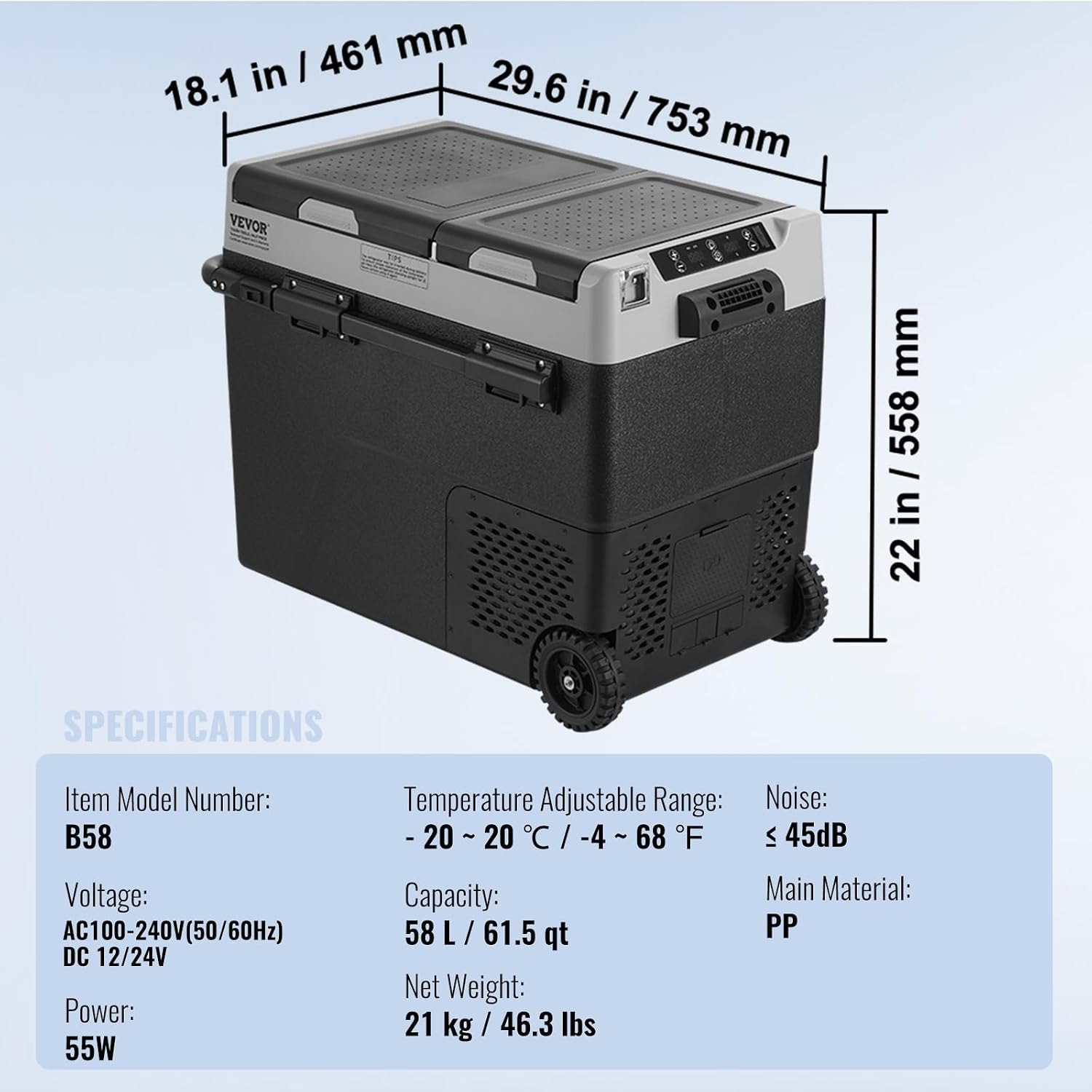 VEVOR 74 QT Portable Cooler – 58 liters – Black – Coolers & Refrigerators
