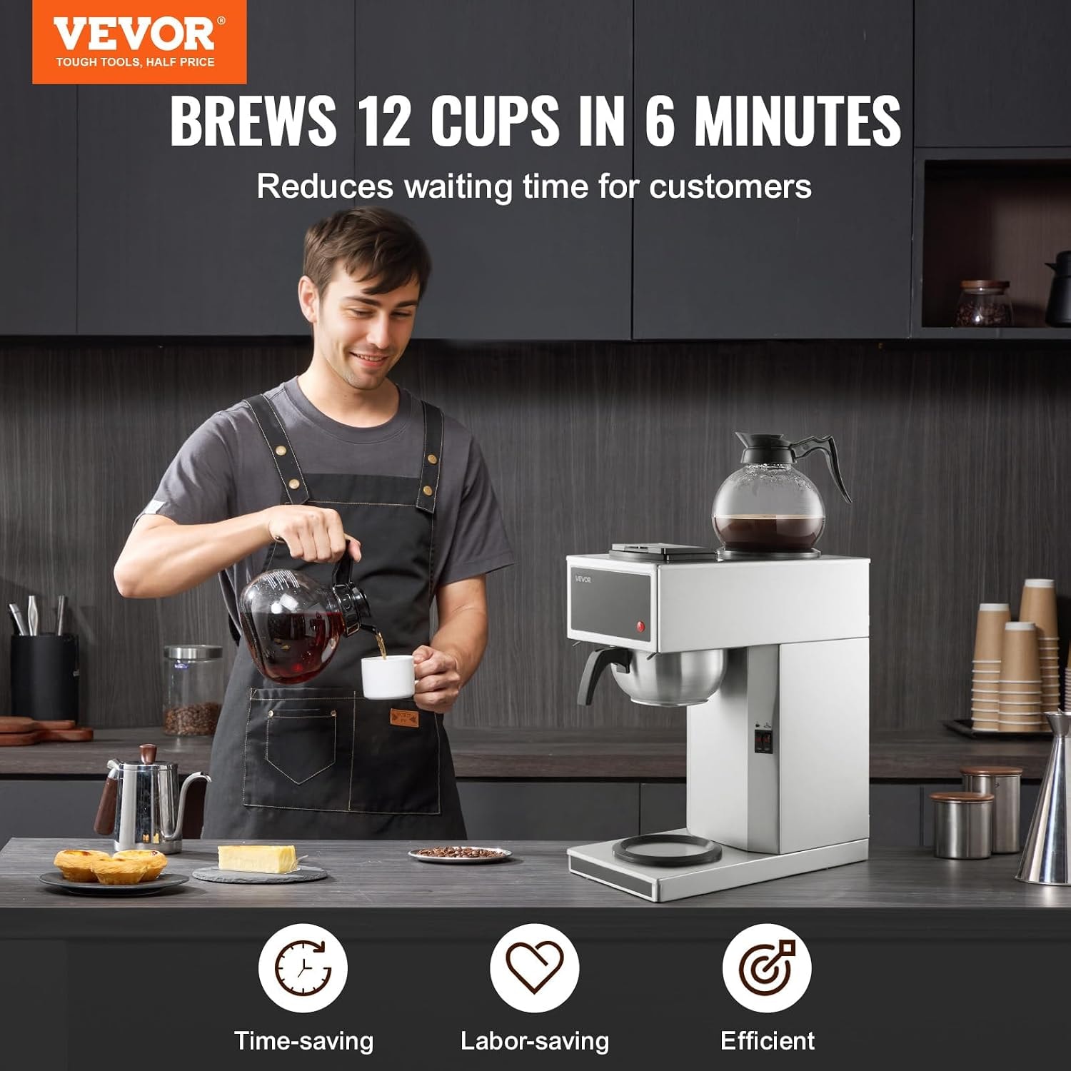 Vevor Commercial Drip Coffee Maker – 12 cups – Silver+Black – Commercial Espresso Machines & Coffee Makers