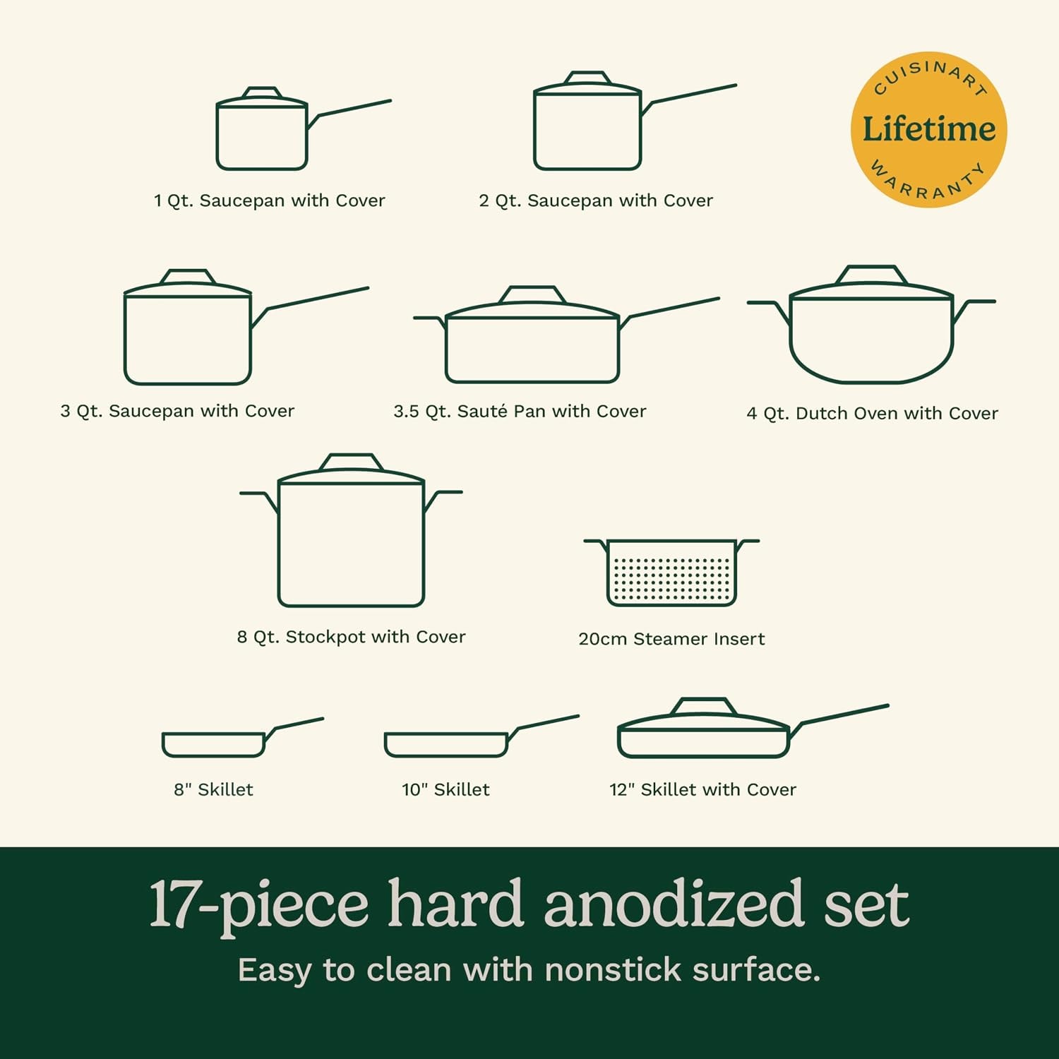 Cuisinart Chef's Classic Hard Anodized Cookware Set 17 Piece – Black – Cookware Sets
