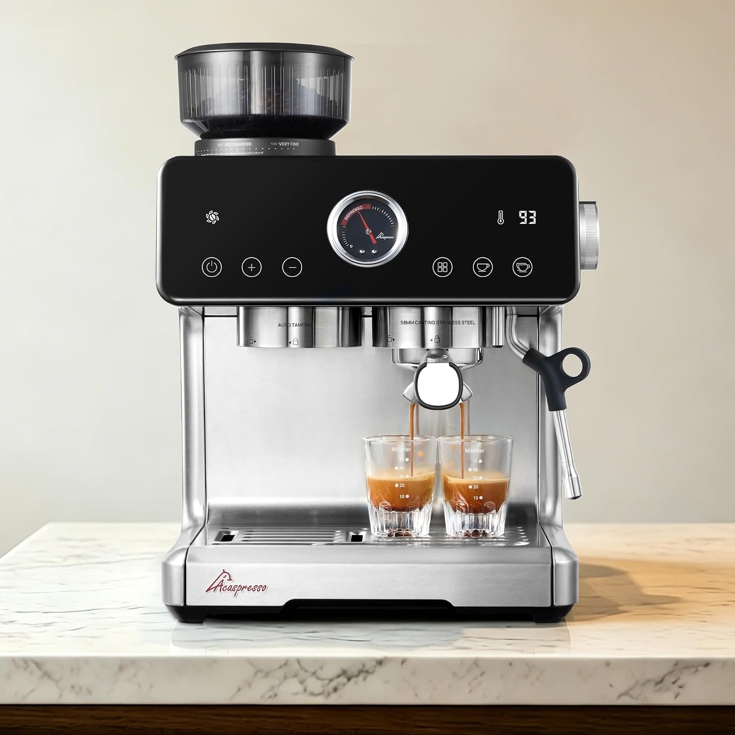 Acaspresso Espresso Machine with Grinder – Stainless Steel – Semi-Automatic Espresso Machines