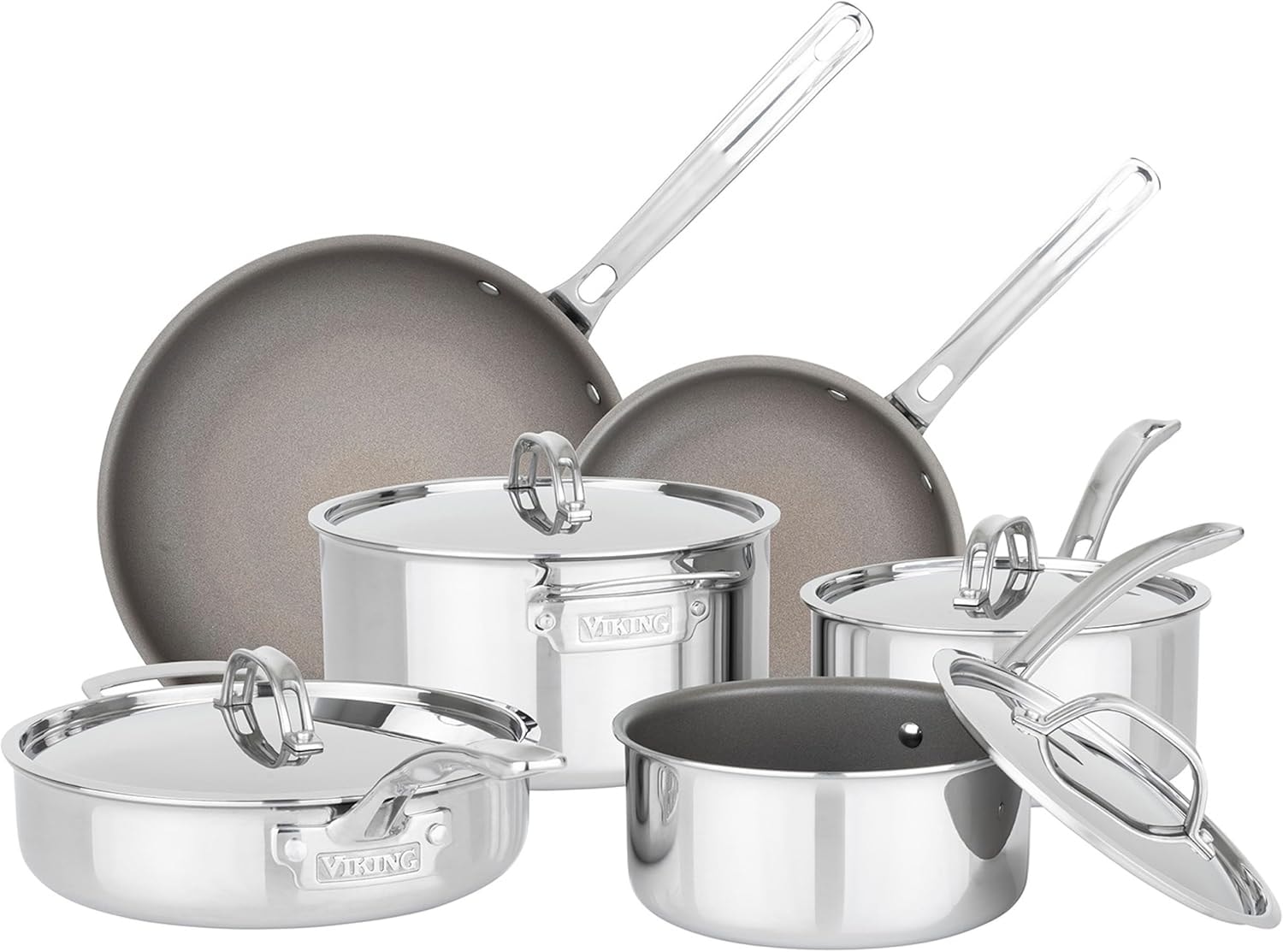 Viking Pure Glide Pro 3-Ply Nonstick Cookware Set – 8 inches – Silver – Cookware Sets