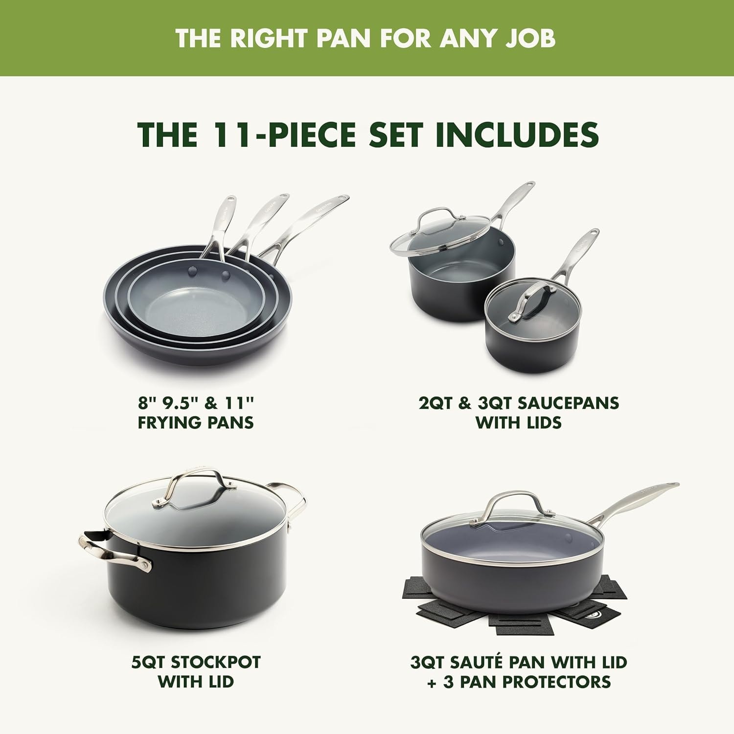 GreenPan Valencia Pro Ceramic Nonstick Cookware Set – Gray – Cookware Sets