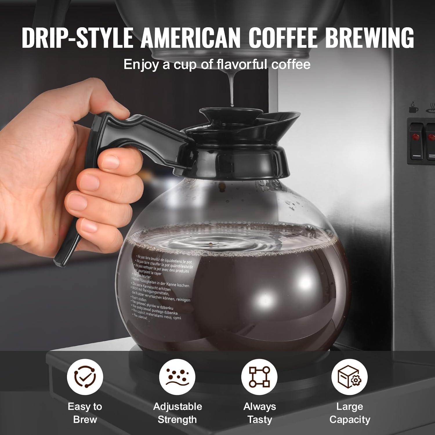 Vevor Commercial Drip Coffee Maker – 12 cups – Silver+Black – Commercial Espresso Machines & Coffee Makers