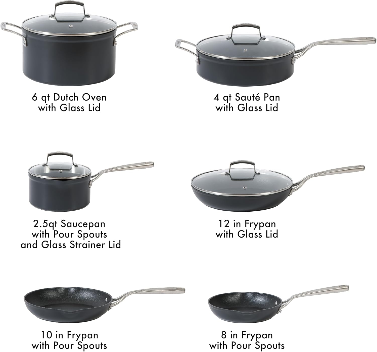 Babish 10 Piece Hard Anodized Titanium Pots and Pans Cookware Set – 6 quarts – Black (10pc Cookware Set) – Cookware Sets