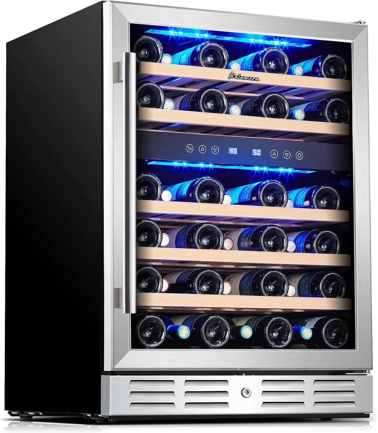 Kalamera Single Zone 24-Bottle Free Standing Compressor Wine Cooler – 5.3 cubic feet – Stainless Steel/Silver – Freestanding Wine Cellars