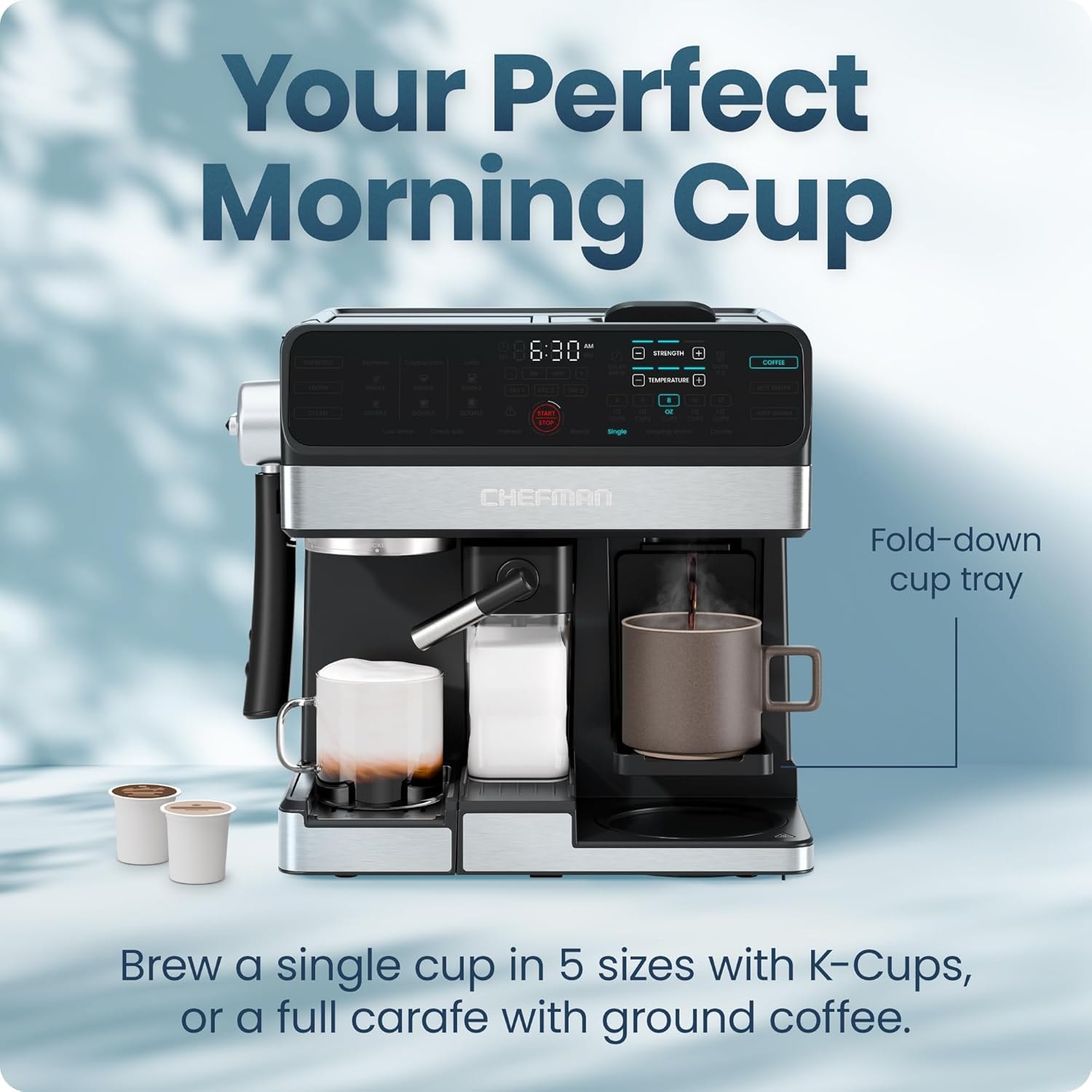 Chefman 8-in-1 Coffee Station, Coffee Maker, Espresso Machine, Combo – 12 cups – Stainless Steel – Semi-Automatic Espresso Machines