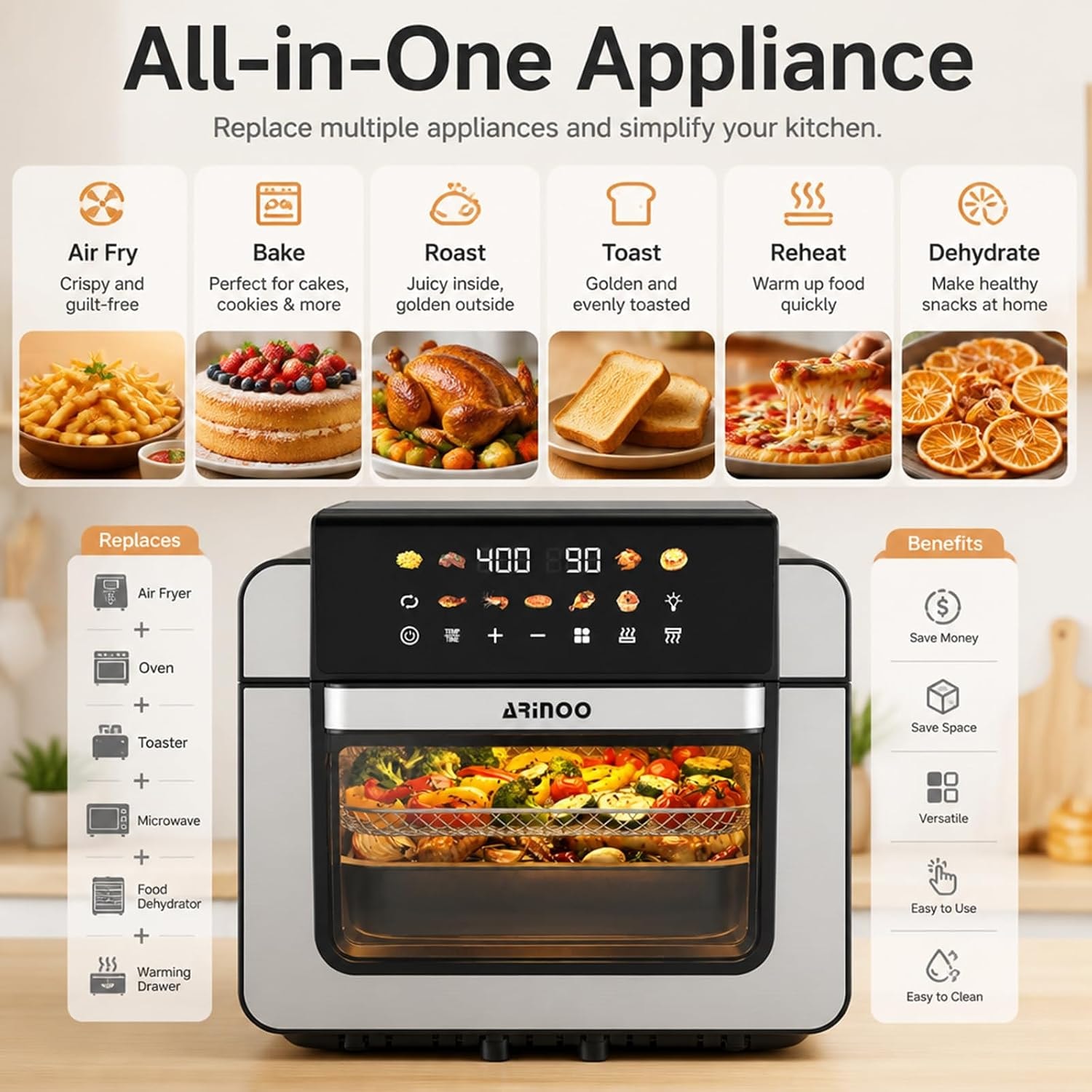 VonShef 18L 1500W Air Fryer Oven – 16 quarts – Black – Toaster Ovens