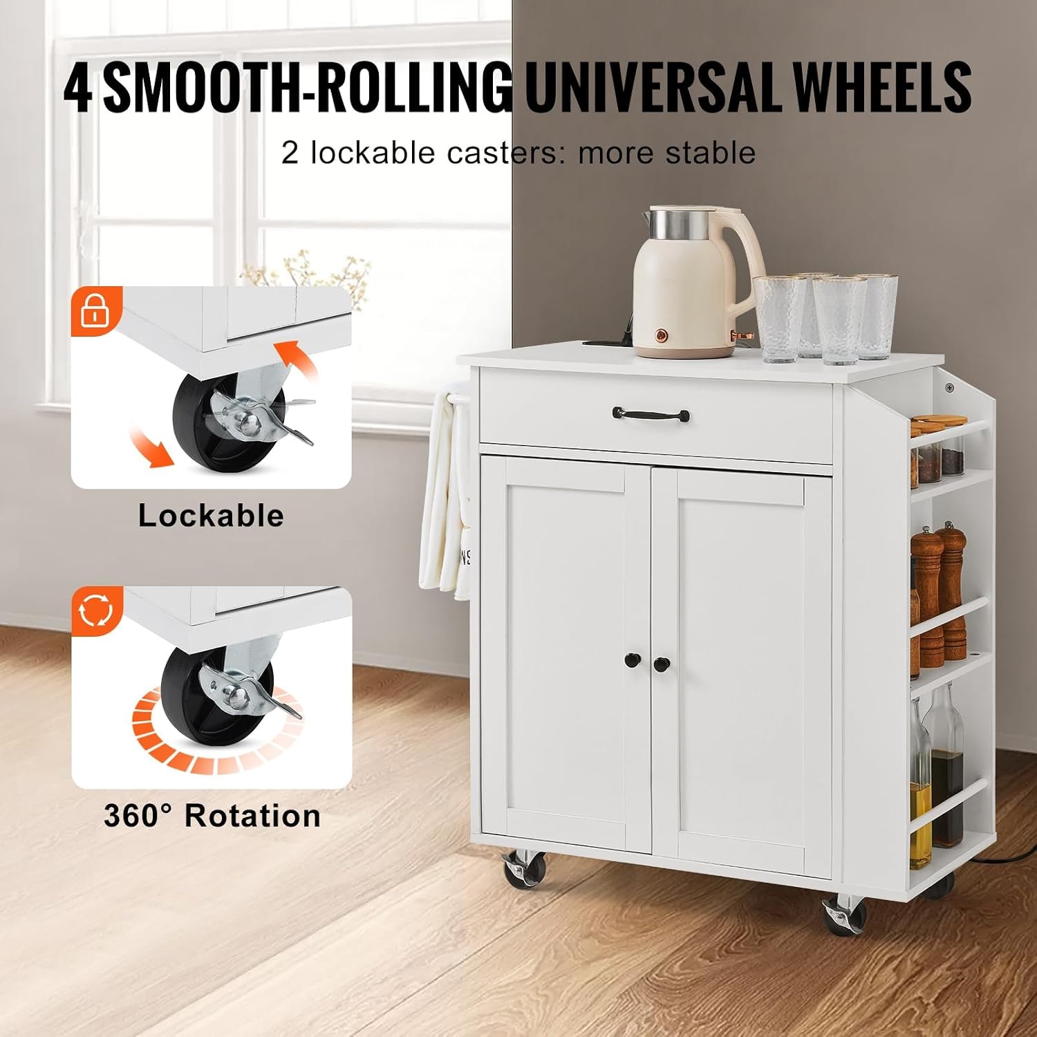 StyleWell 32 in. Folding Kitchen Cart – 32"x15" – White – Mobile Storage Islands