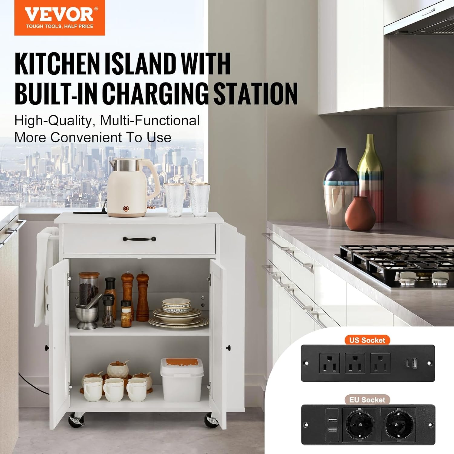 StyleWell 32 in. Folding Kitchen Cart – 32"x15" – White – Mobile Storage Islands