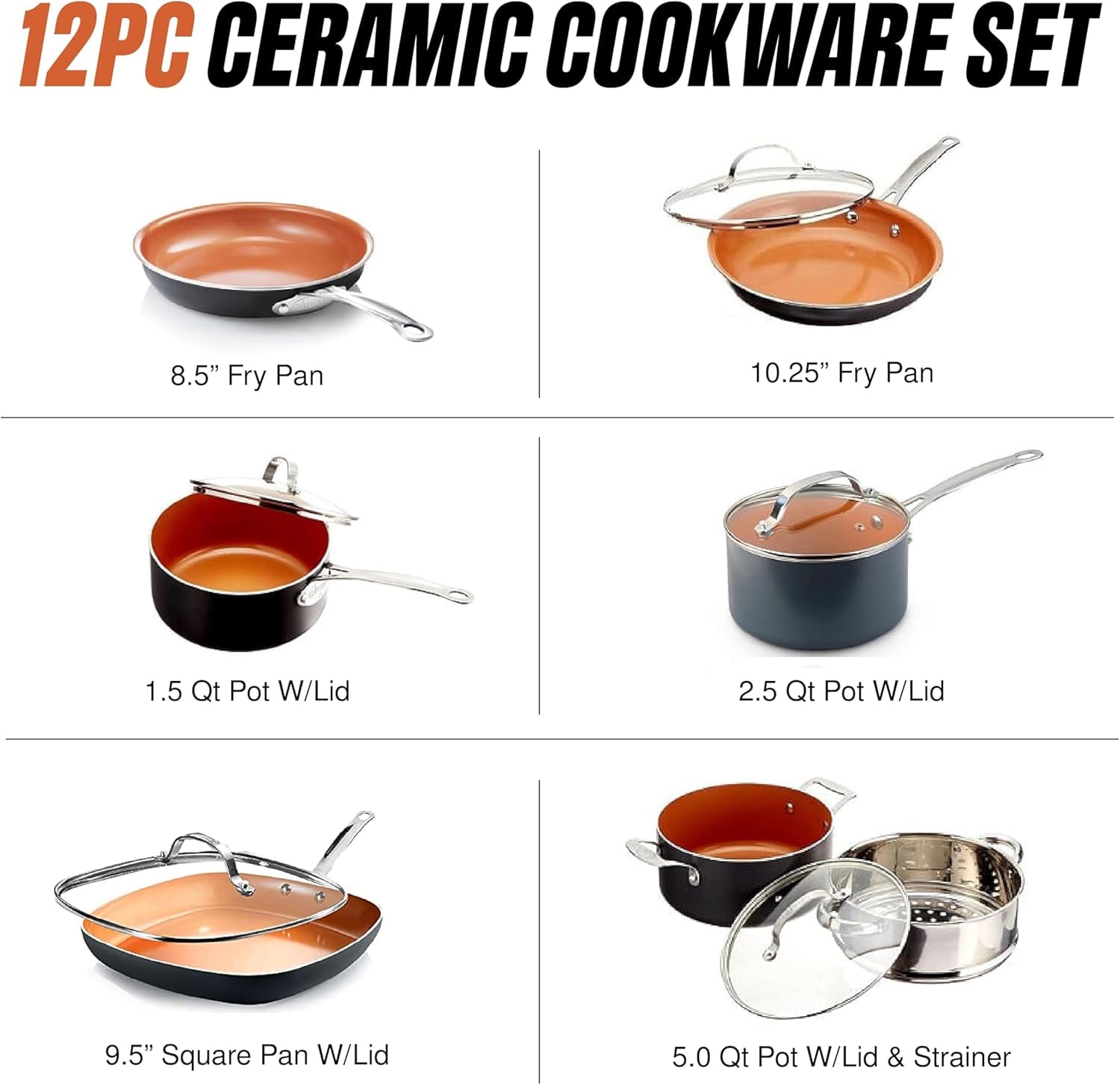 Gotham Steel Hammered Copper Cookware Set – Graphite – Cookware Sets