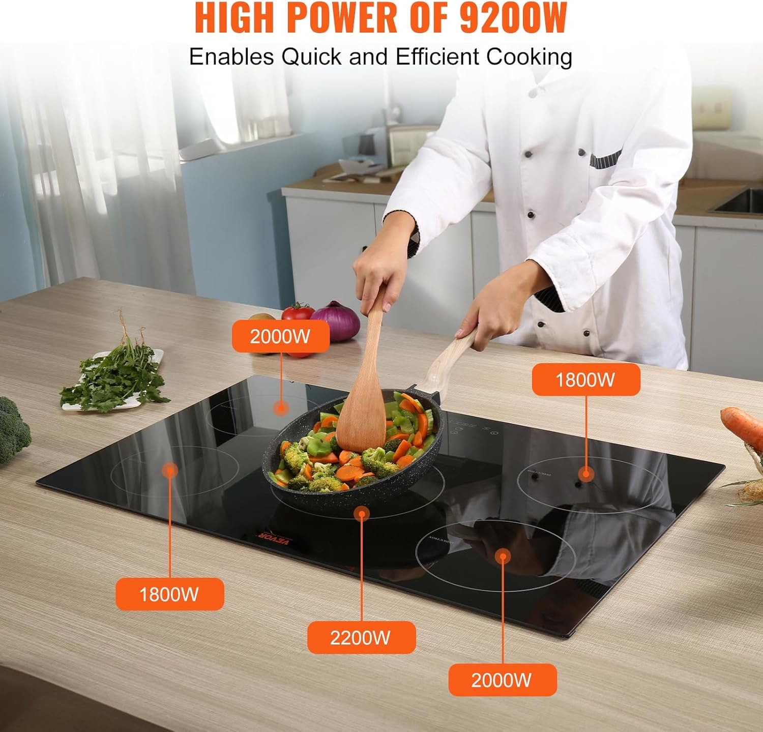 VEVOR 30" Built-in Induction Electric Cooktop – 30in 5 Burners/220V – Timer & Child Lock Included, 9 Power Levels for Simmer Steam Slow Cook Fry – Coo
