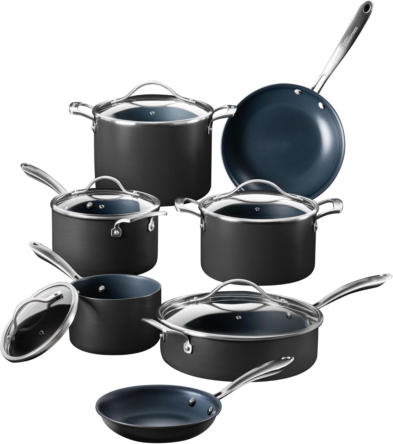 Guy Fieri Flavortown Hard-Anodized Laser Titanium Aluminum 10-Pc. Cook – 5 quarts – Black – Cookware Sets