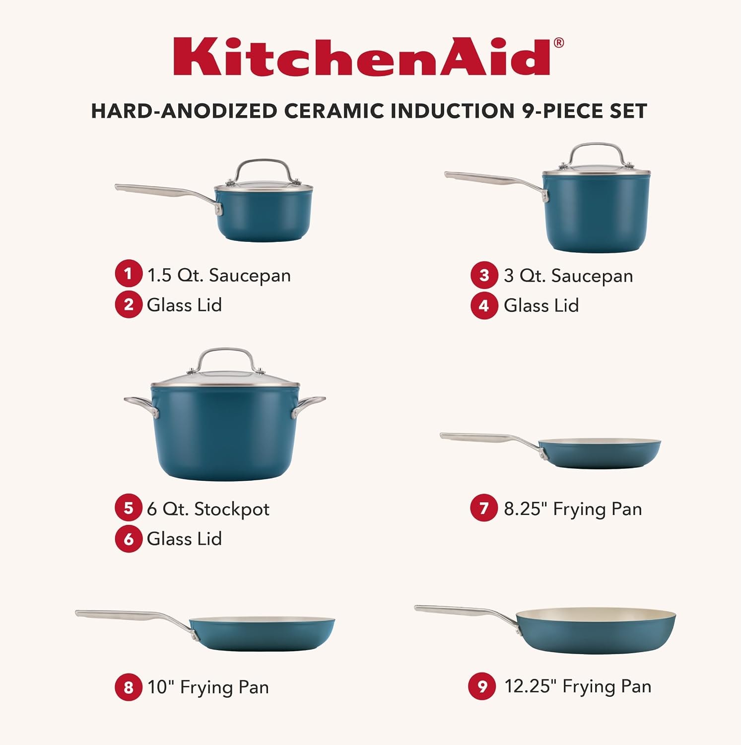 KitchenAid Design Series 12-Piece Hard-Anodized Ceramic Induction Cook – Agave – Cookware Sets