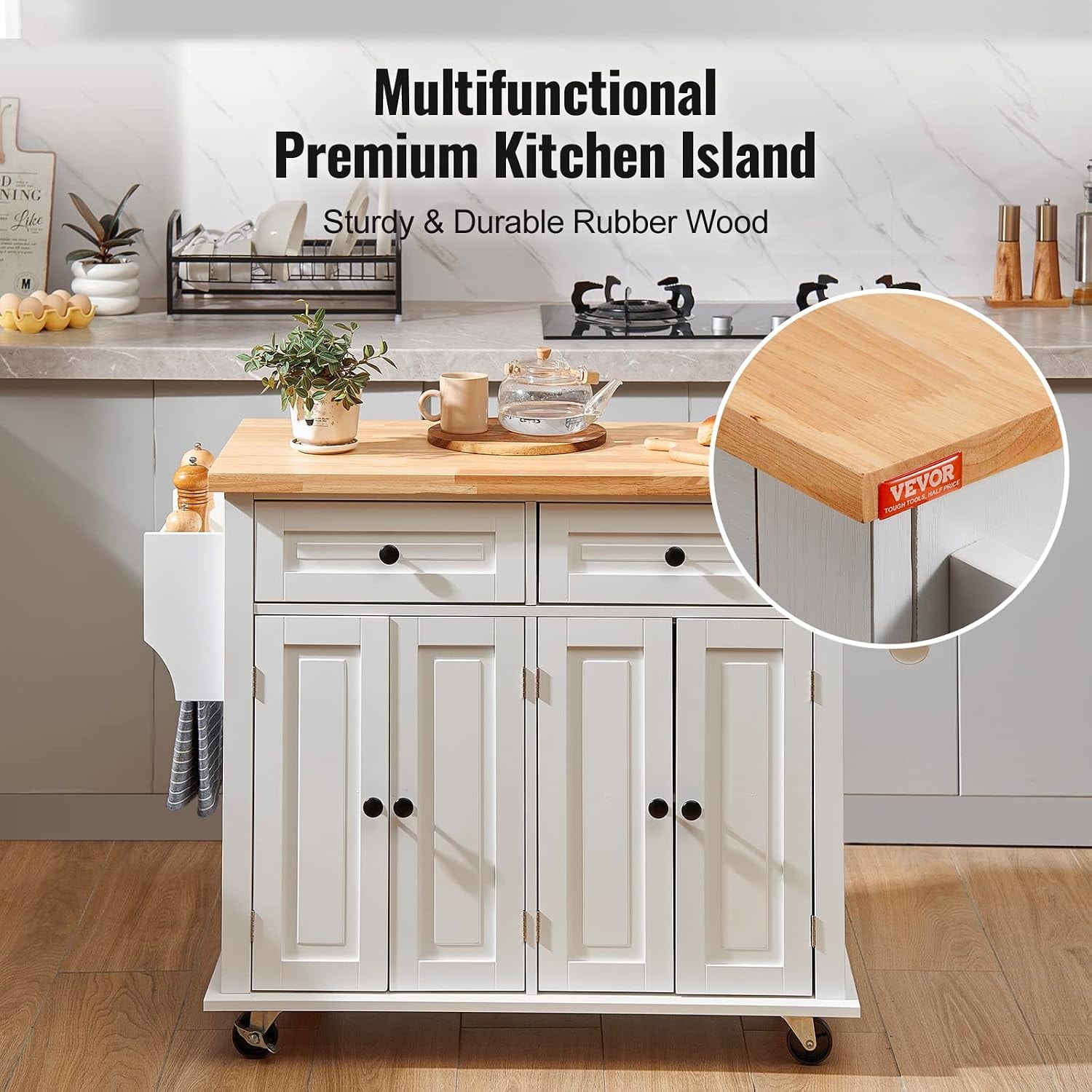VEVOR - Kitchen Island Cart with Solid Wood Top, 45.3" Width Mobile Ca – 35.4" W – Mobile Storage Islands
