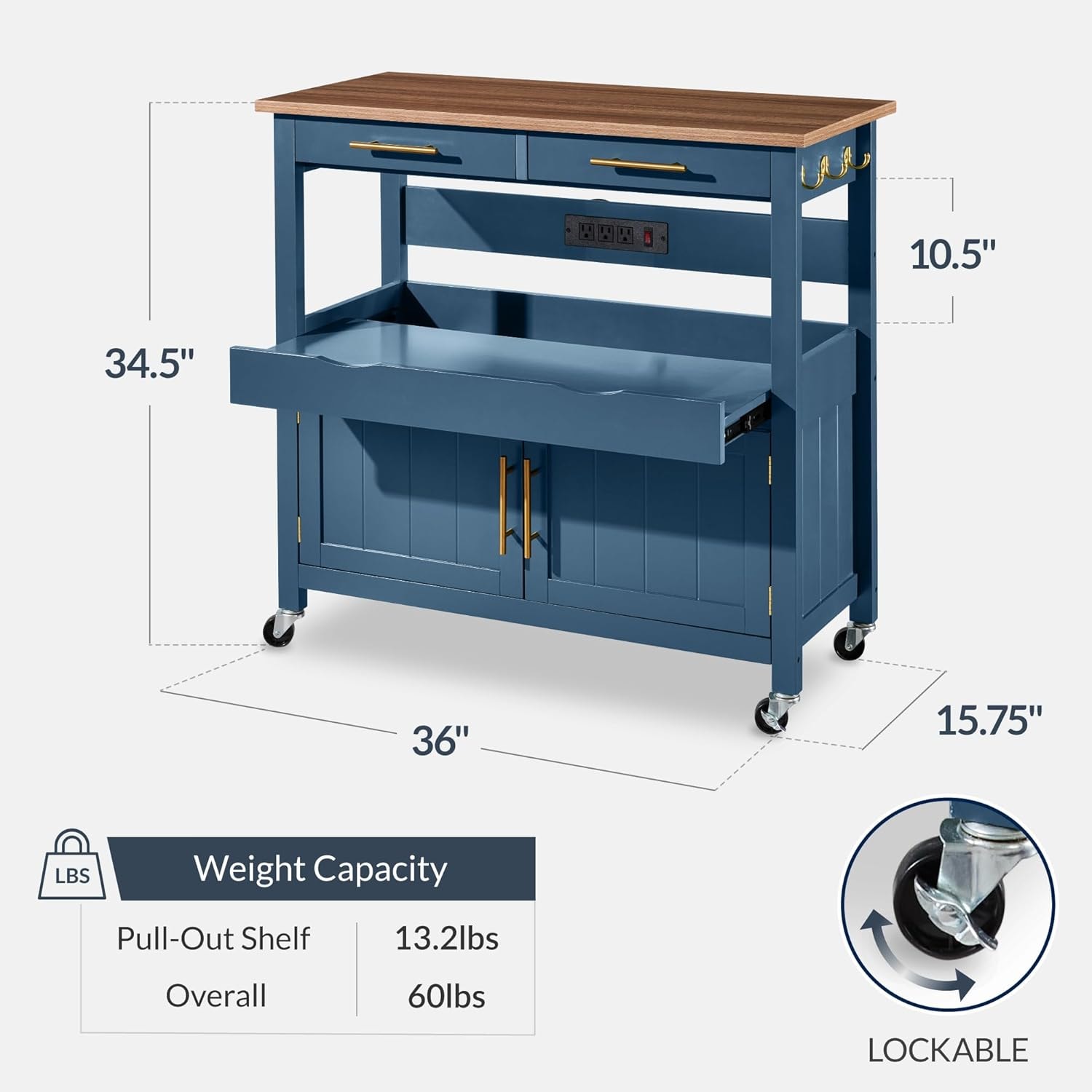 Red Barrel Studio Kitchen Island Cart with 4 Door Cabinet Drawers and  – 36in – Slate Blue – Storage Carts