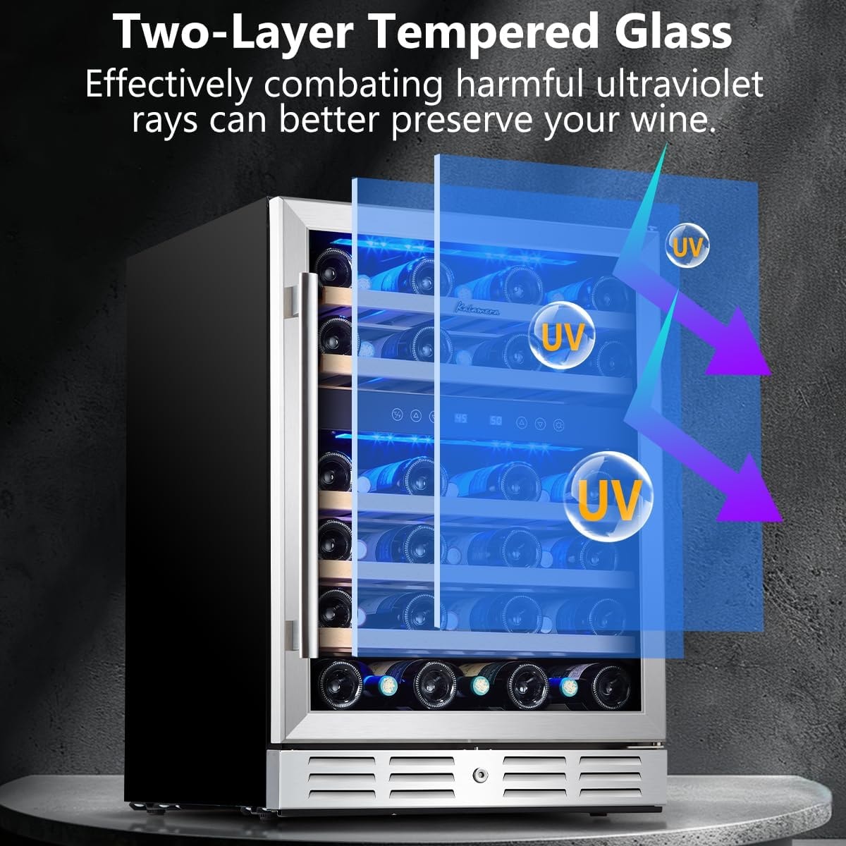 Kalamera Single Zone 24-Bottle Free Standing Compressor Wine Cooler – 5.3 cubic feet – Stainless Steel/Silver – Freestanding Wine Cellars