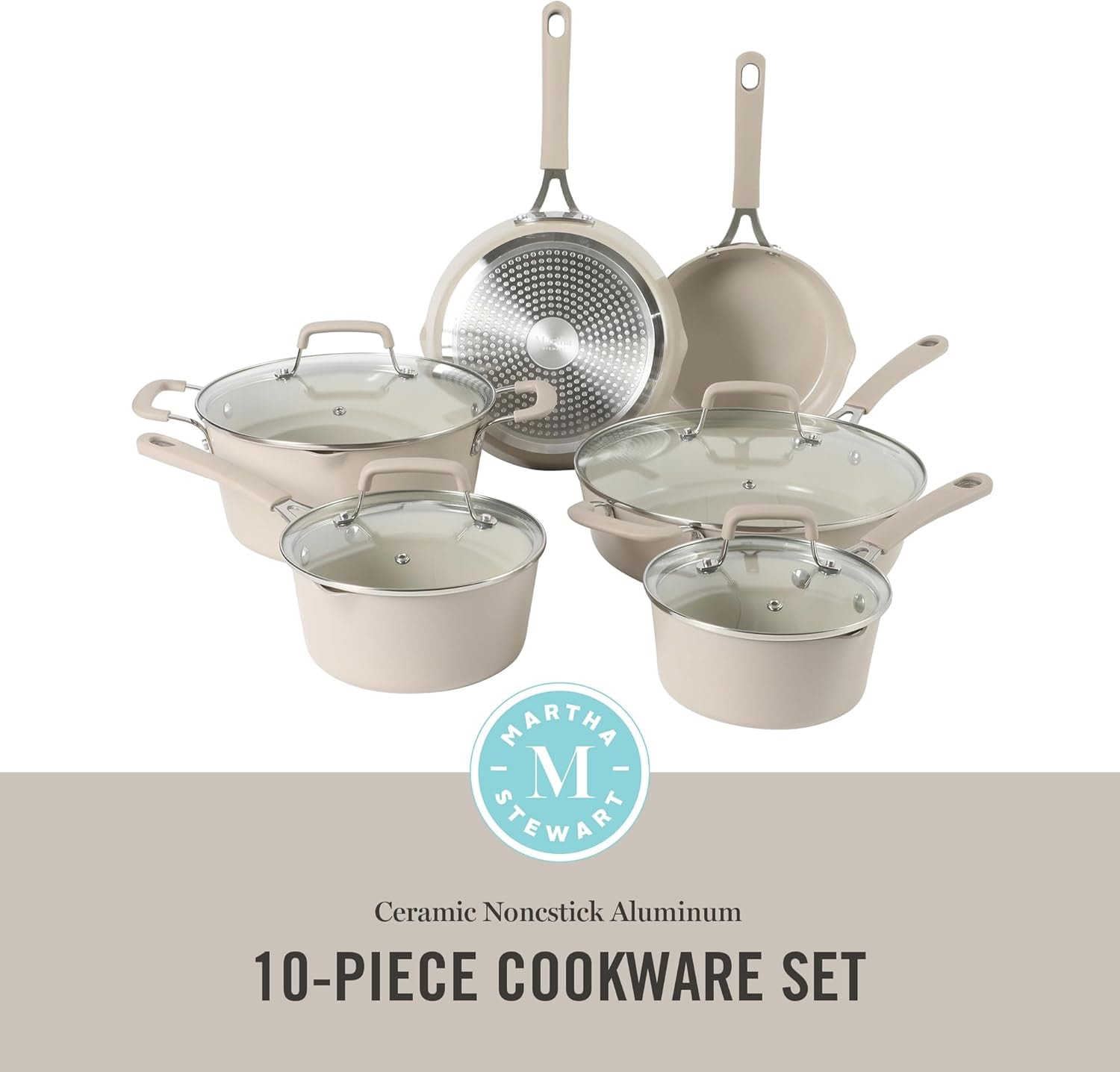 10 Piece Nonstick Aluminum Cookware Set – Taupe – Skillets