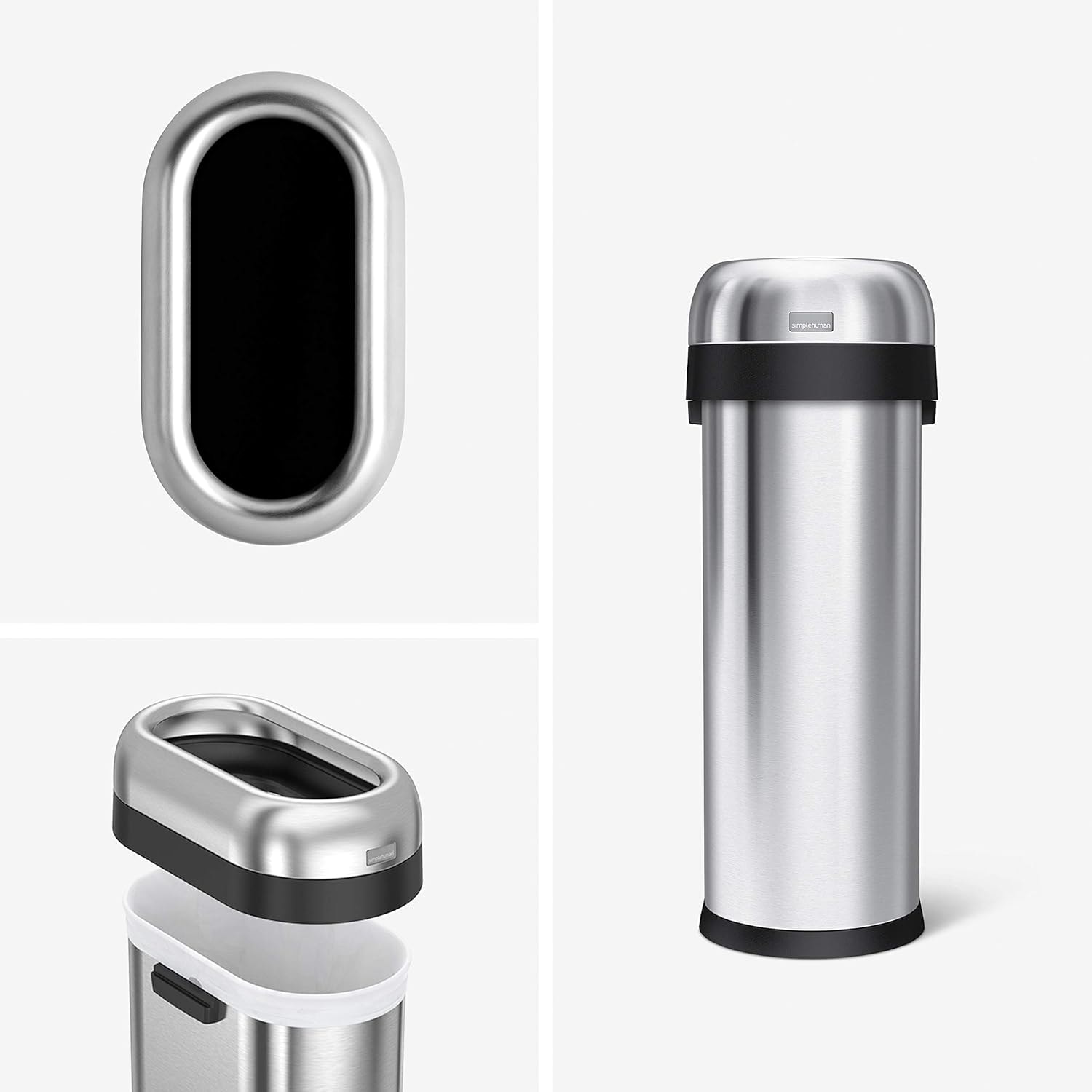 simplehuman 13 Gallon Slim Open Trash Can – 50 liters – Brushed – Trash Cans