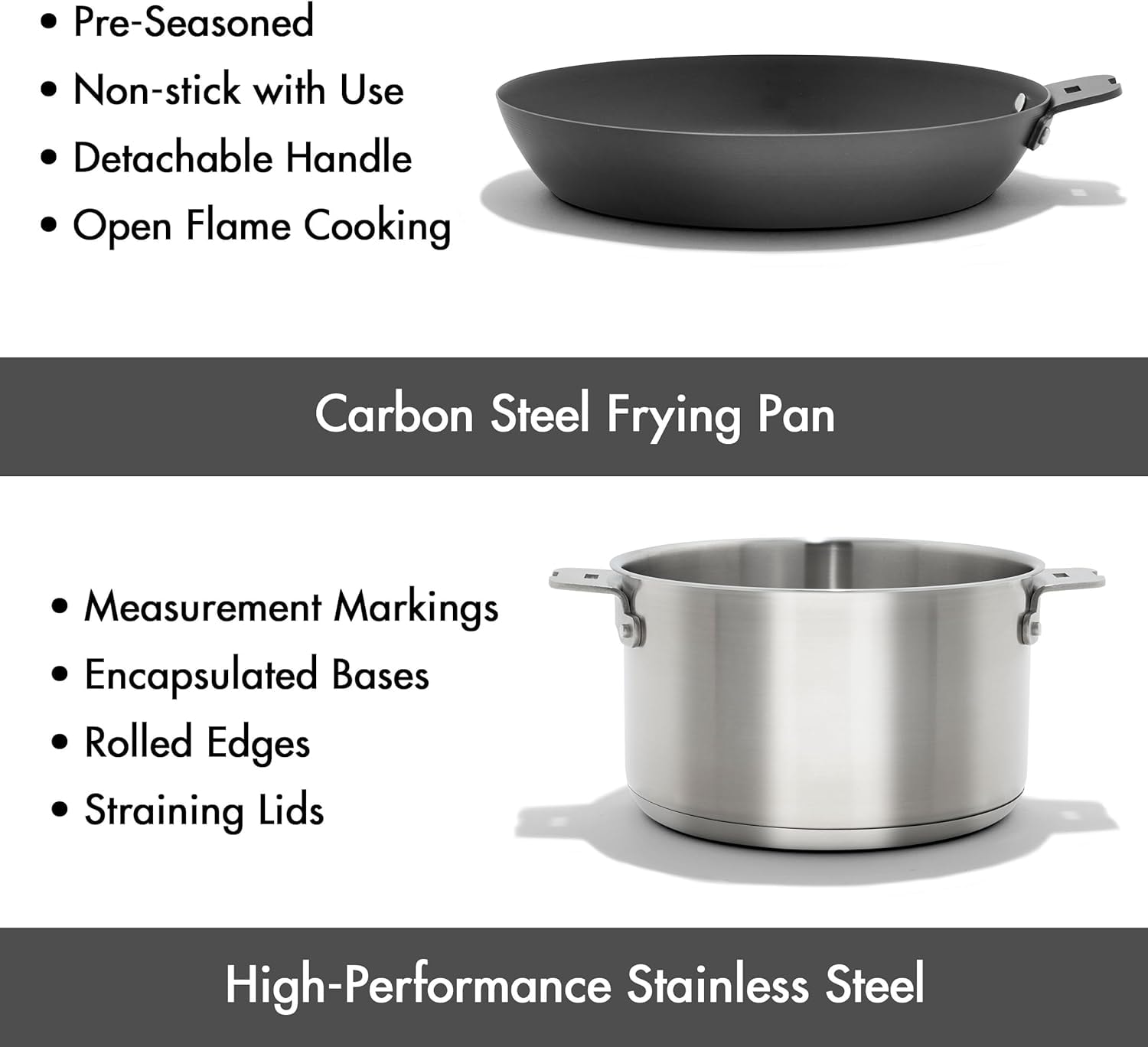OXO Outdoor Camp Cookware Set with Travel Bag – 2.27 liters – Stainless Steel, Black – Cookware Sets