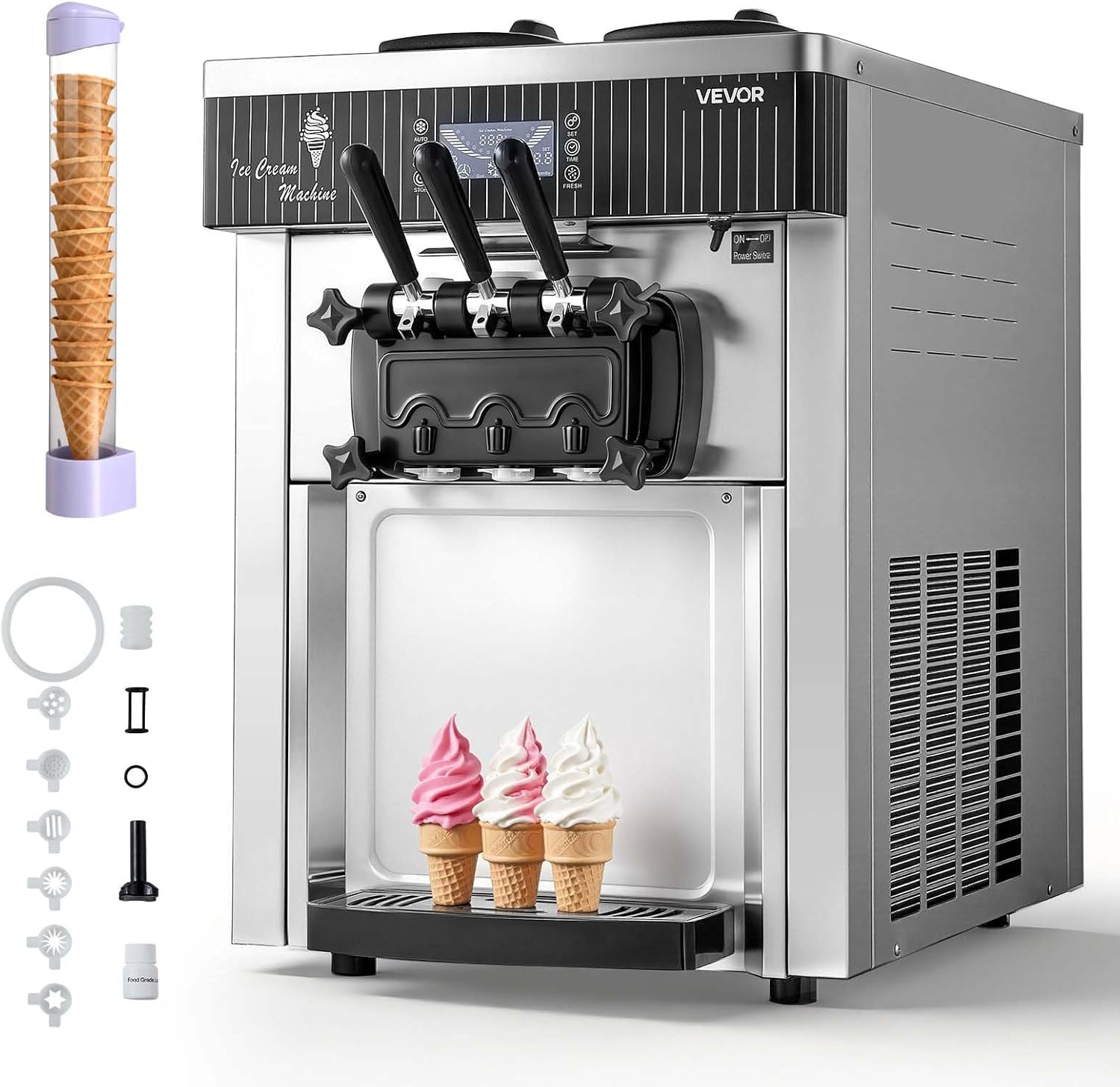 VEVOR 2200W Commercial Soft Ice Cream Machine – 12 liters – Silver – Ice Cream Machines