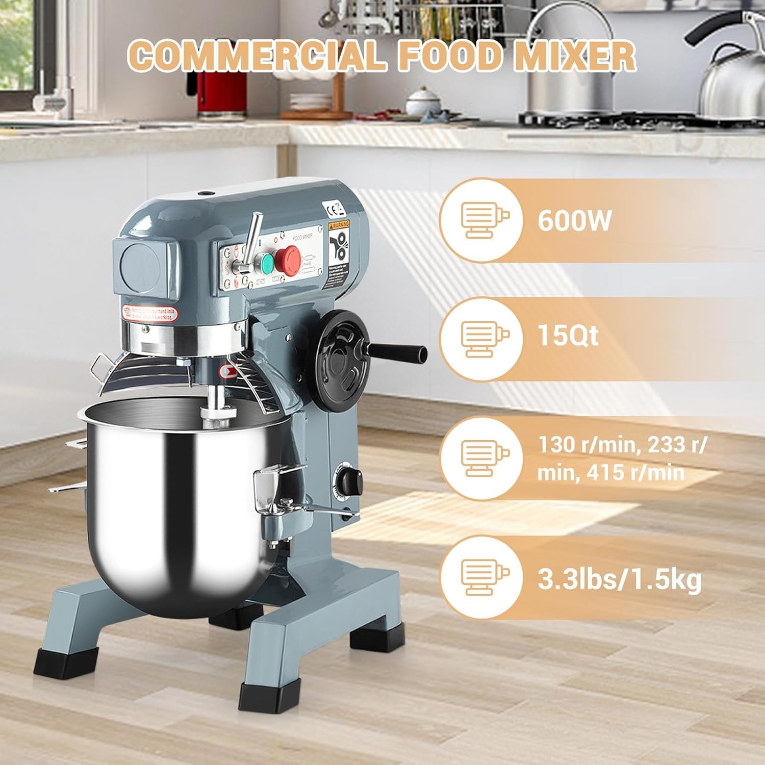VEVOR 15Qt Commercial Electric Food Mixer Stand Mixer – 56.75 liters – Blue – Commercial Mixers